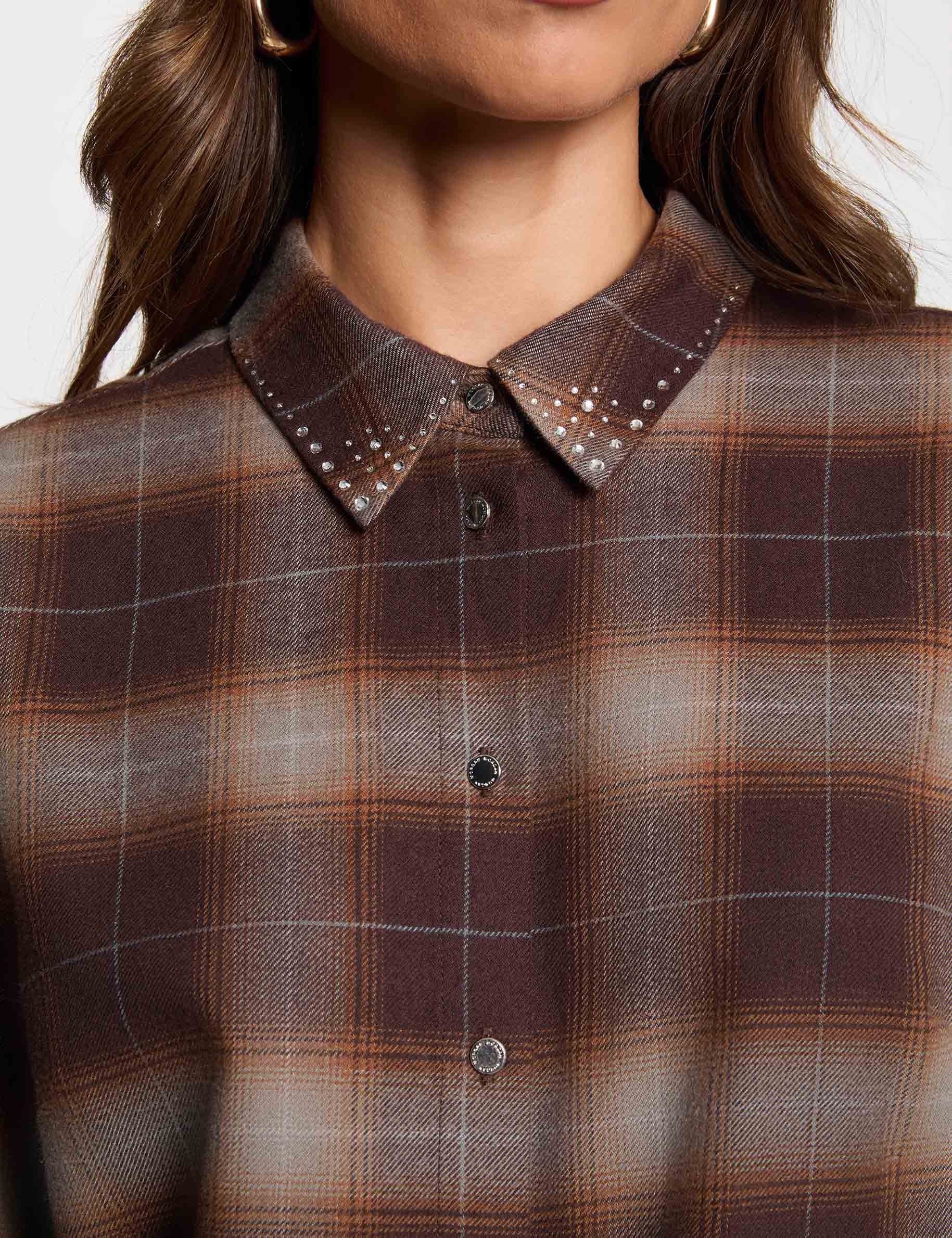Camisa recta de cuadros multicolor mujer