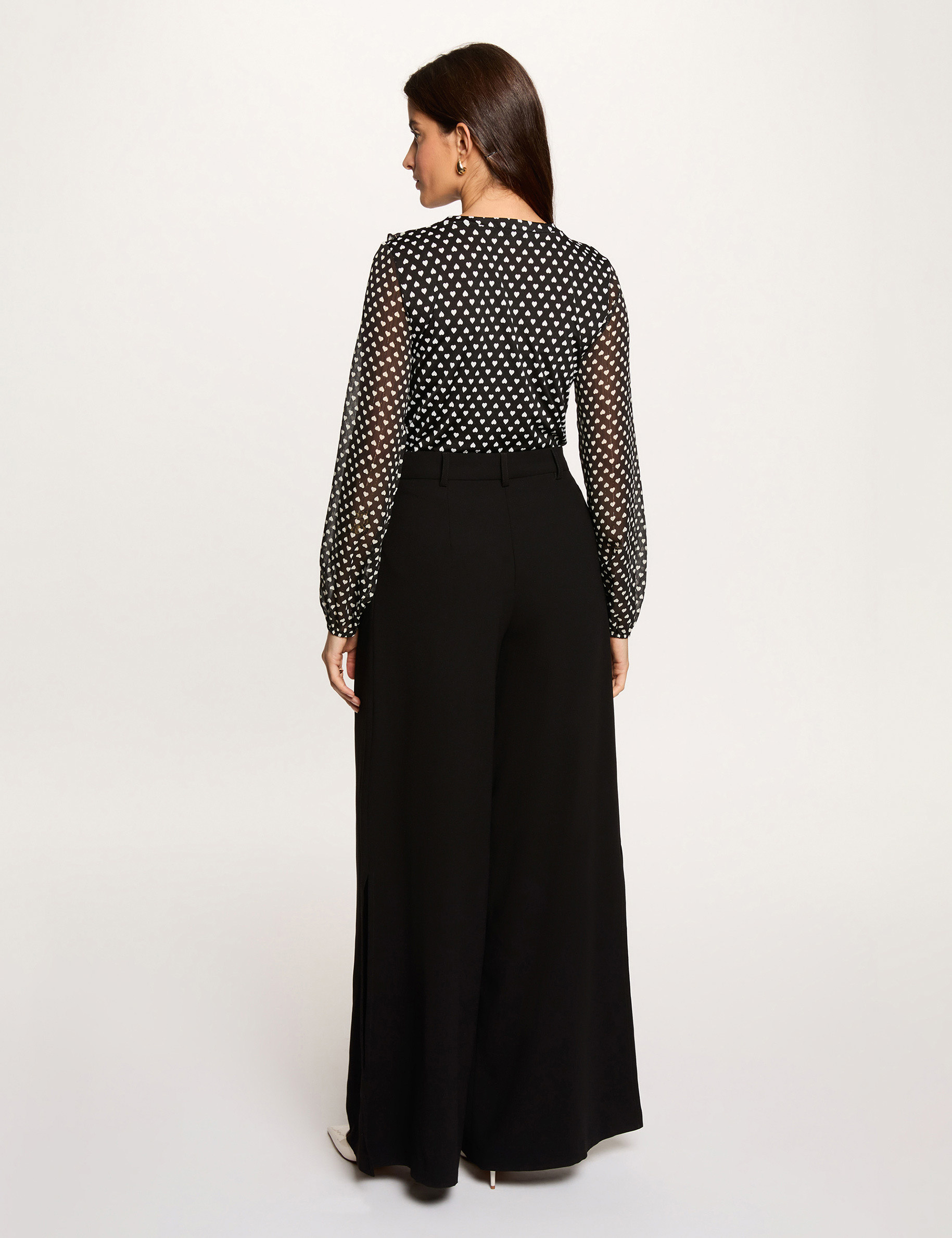 Blusa de gasa con cuello en v negro mujer