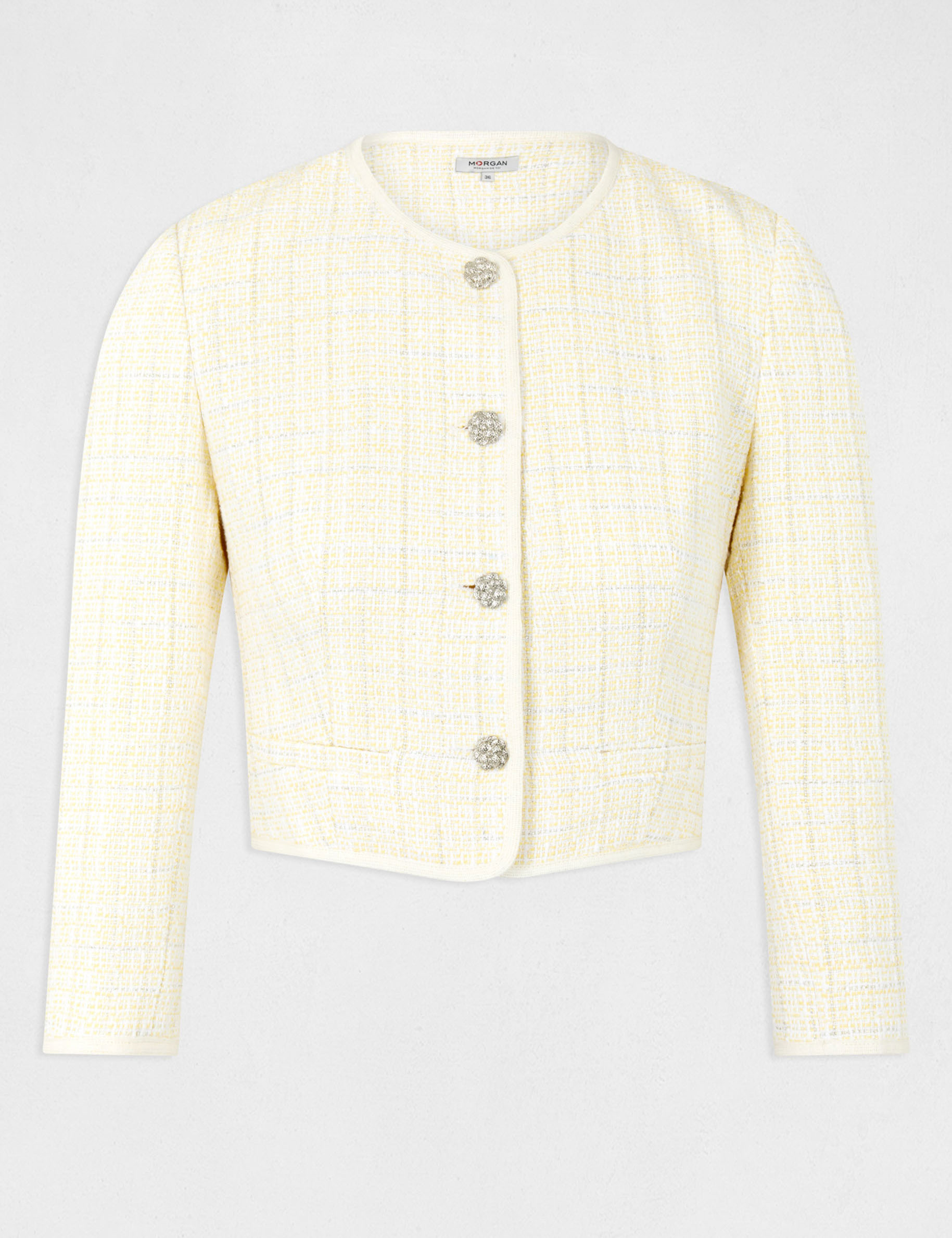 Chaqueta recta con manga 3/4 amarillo mujer Chaqueta recta con manga 3/4 amarillo mujer