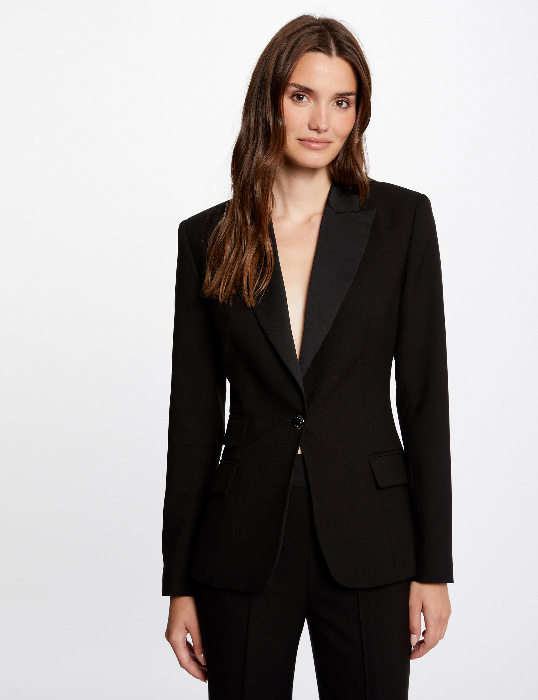 Americana de esmoquin cuello de sat¿n negro mujer