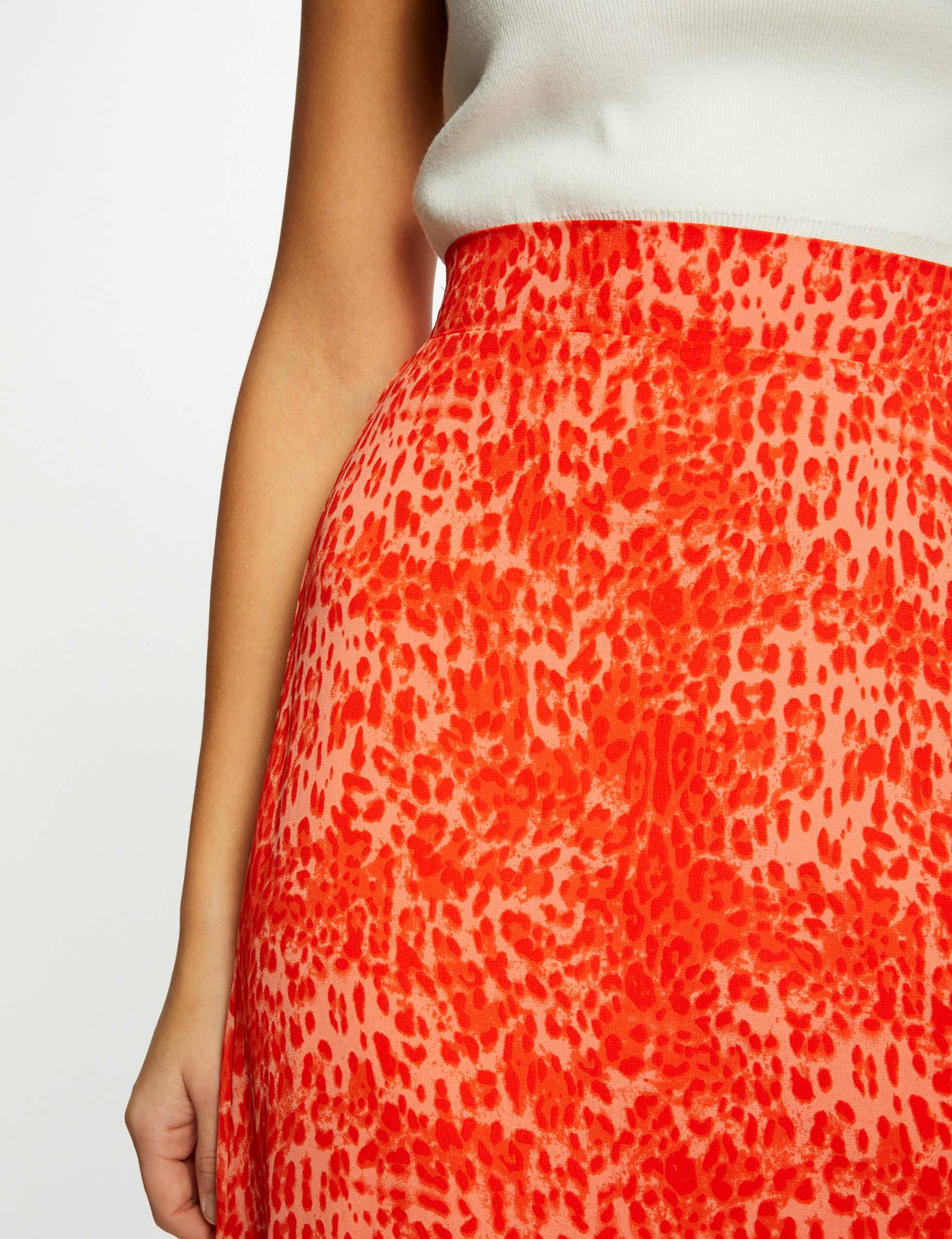 Falda larga cruzada estampado leopardo naranja mujer Falda larga cruzada estampado leopardo naranja mujer