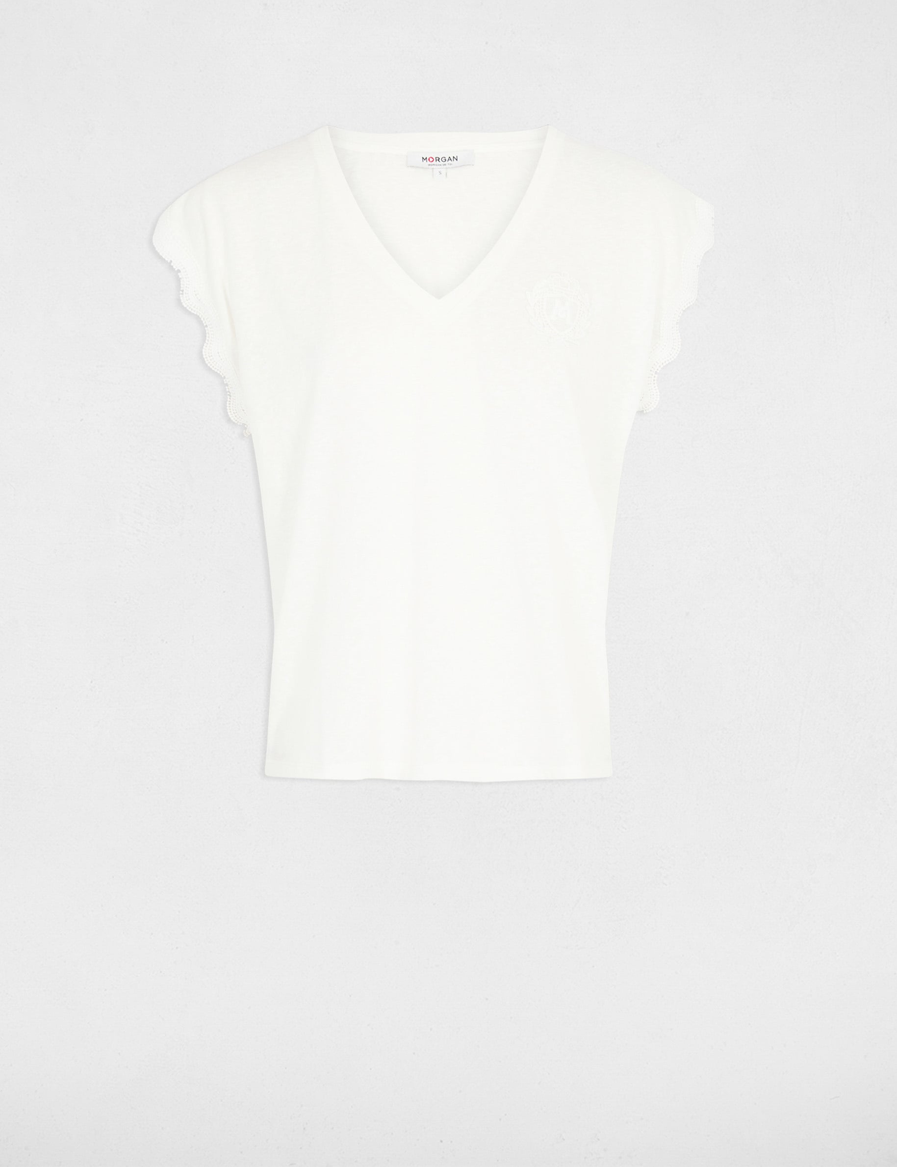 Camiseta cuello v manga corta blanco mujer