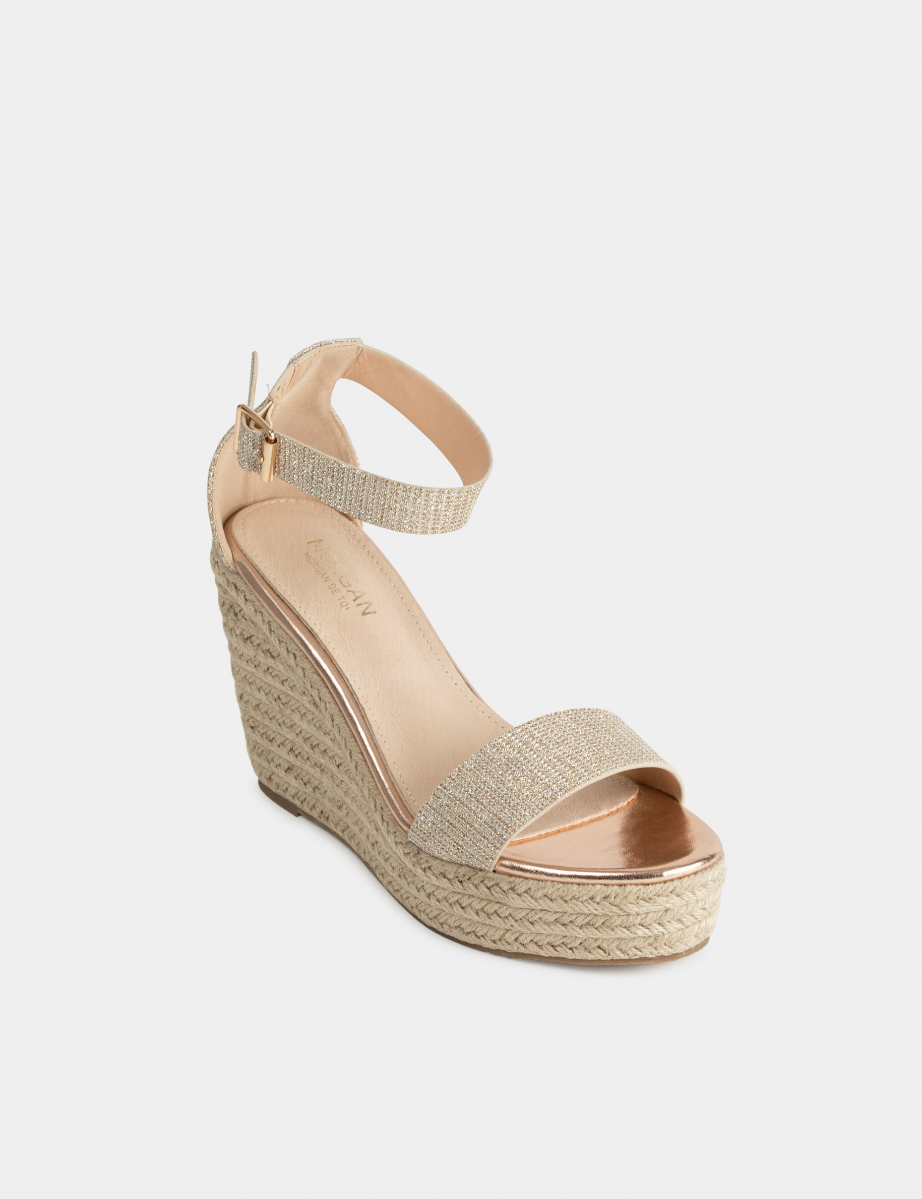 Sandalias plataformas con lentejuelas dorado mujer Sandalias plataformas con lentejuelas dorado mujer