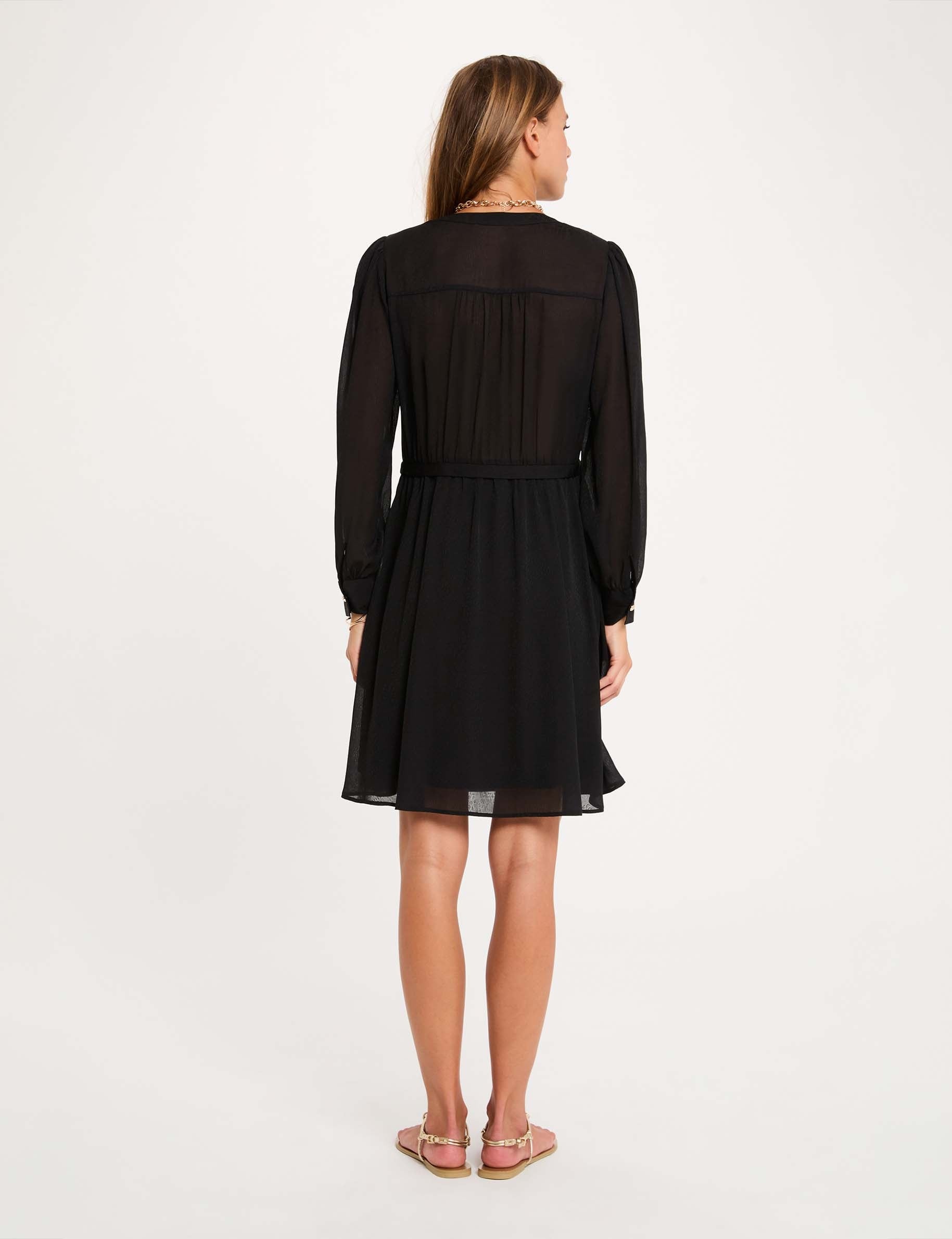Vestido corto de jacquard negro mujer