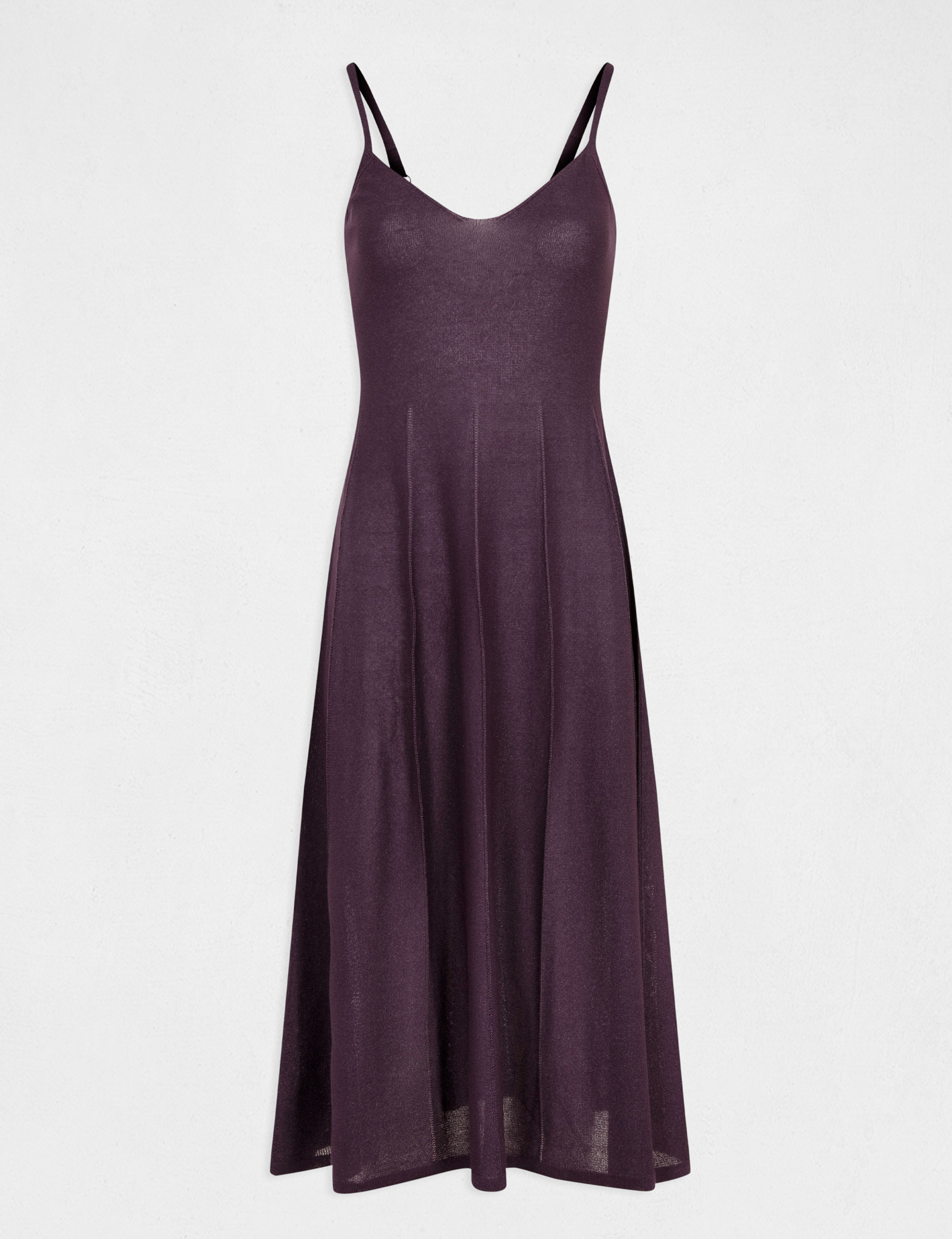 Vestido de punto midi acampanado ciruela mujer Vestido de punto midi acampanado ciruela mujer