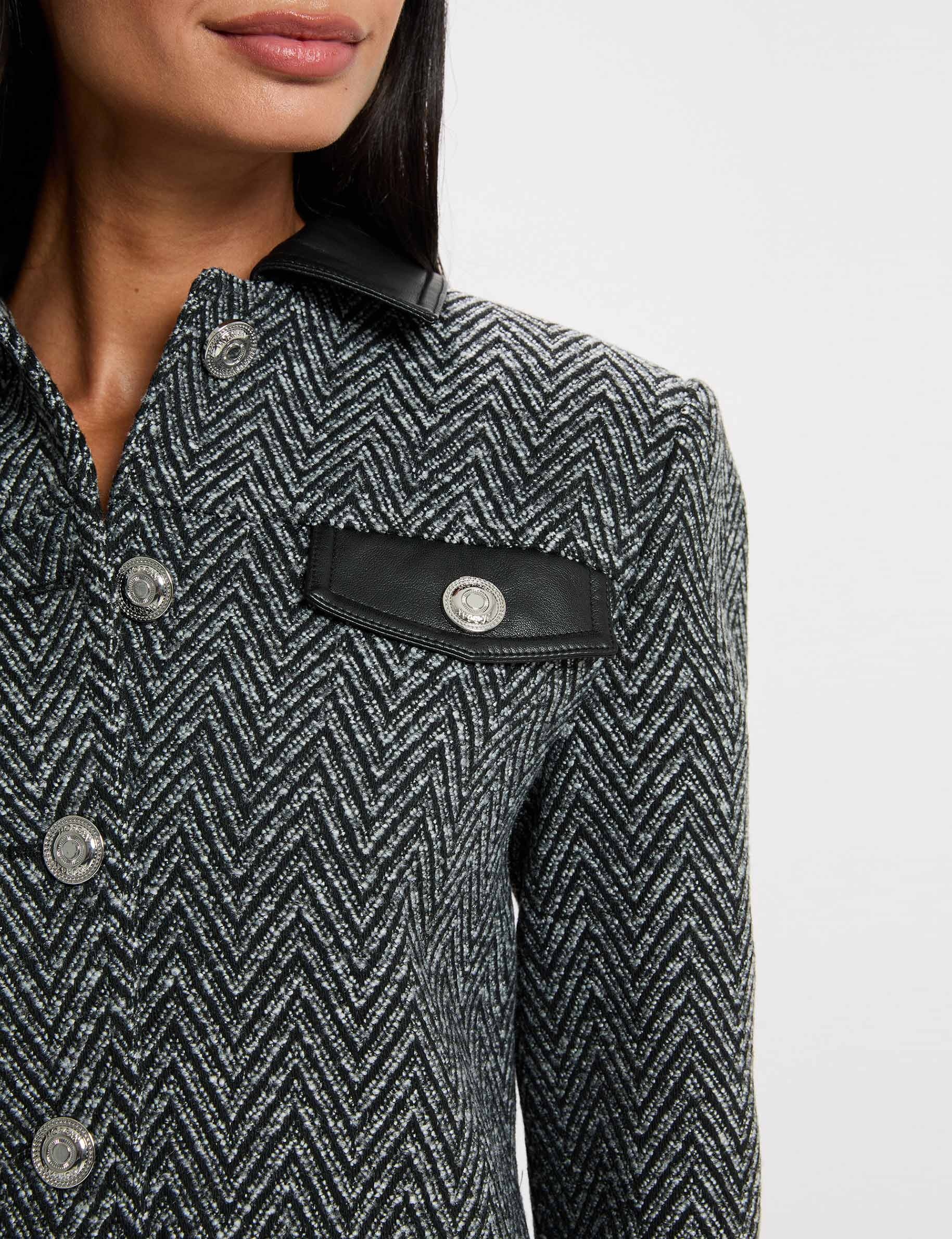 Chaqueta de tweed recta negro mujer
