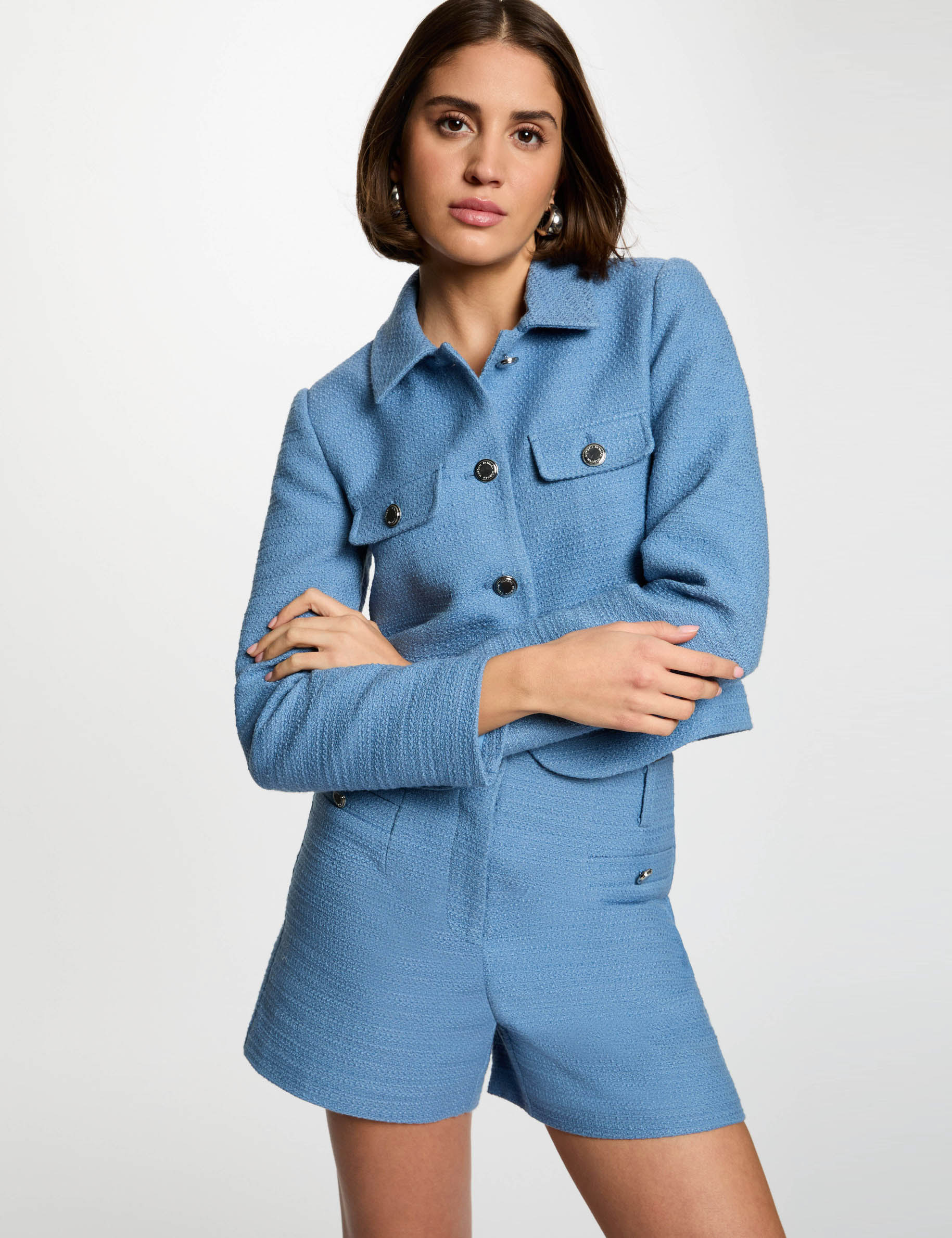 short recto tweed bleu gris mujer Short recto tweed bleu gris mujer