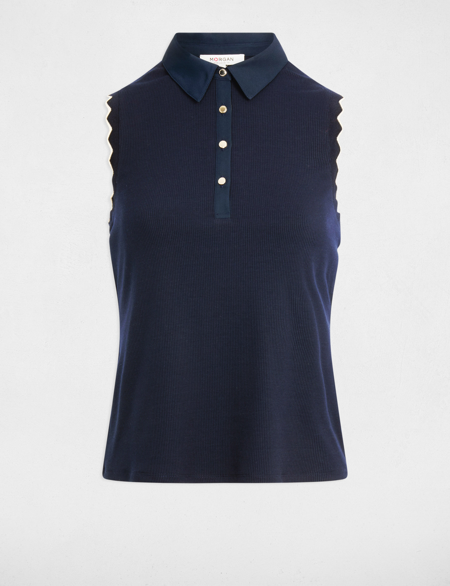 Top sin mangas con cuello solapa azul marino mujer