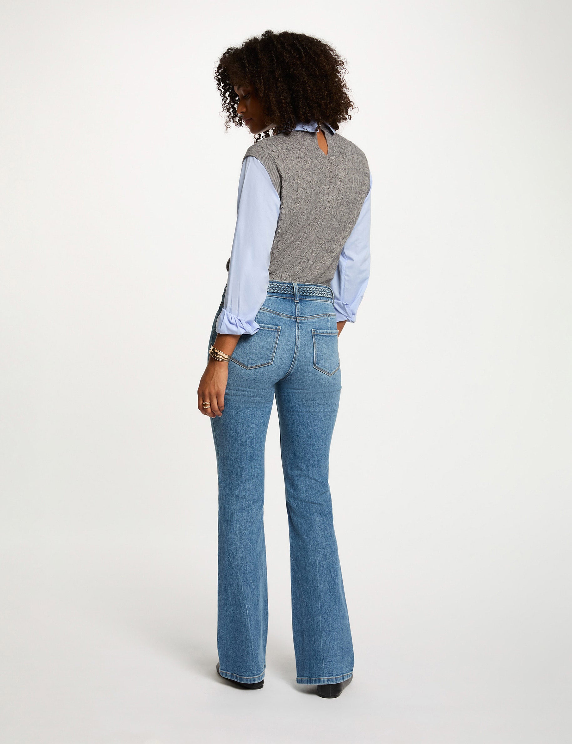 Jersey con cuello de camisa gris claro mujer