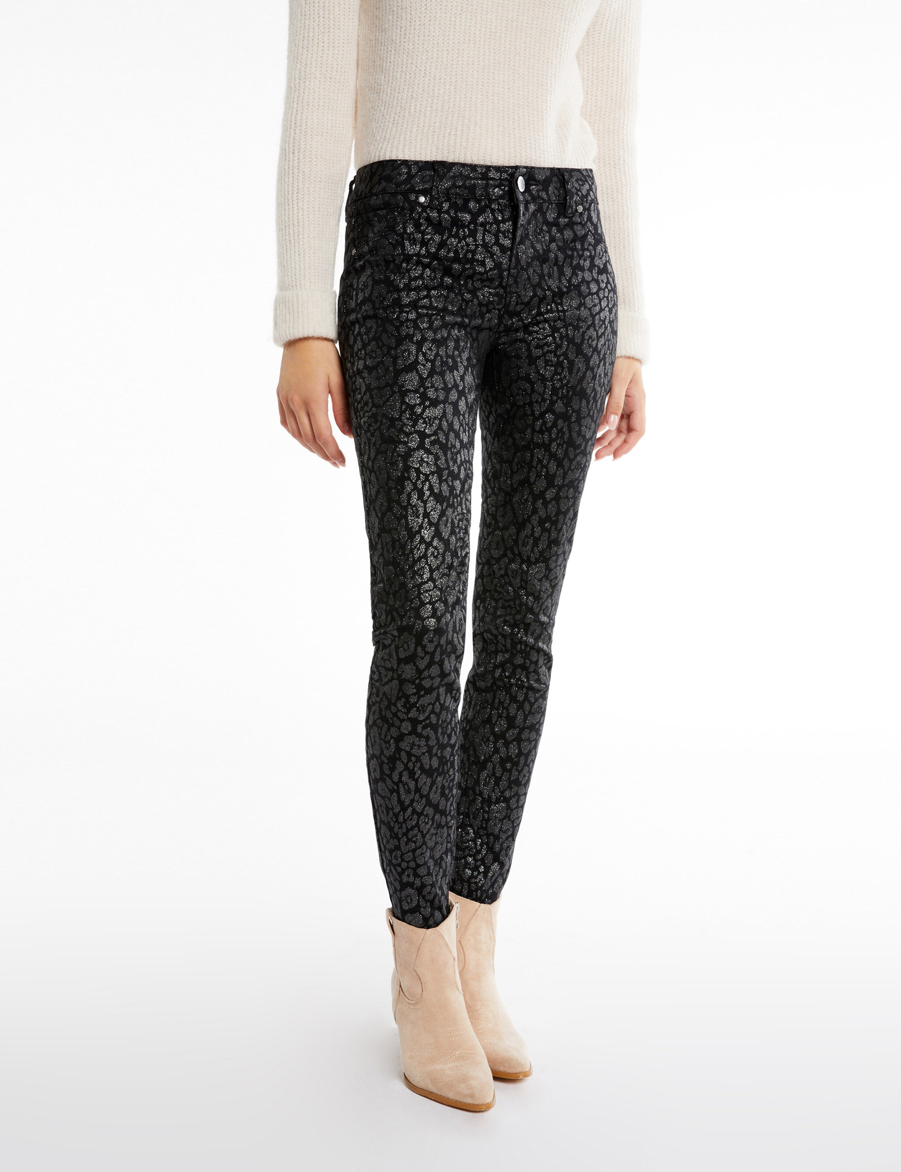 Pantalón skinny mojado estampado negro mujer