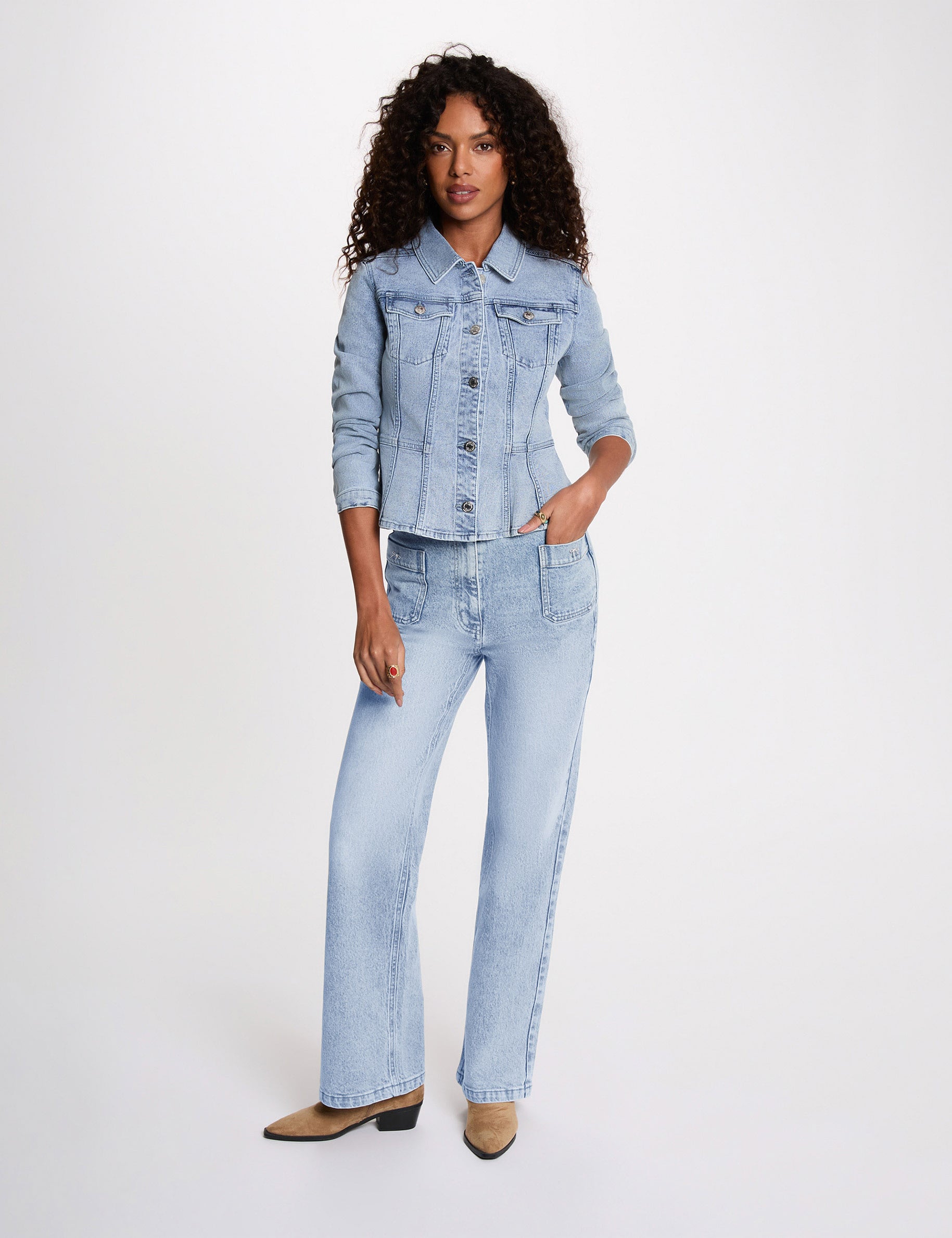 Chaqueta vaquera ajustada denim doble stone mujer