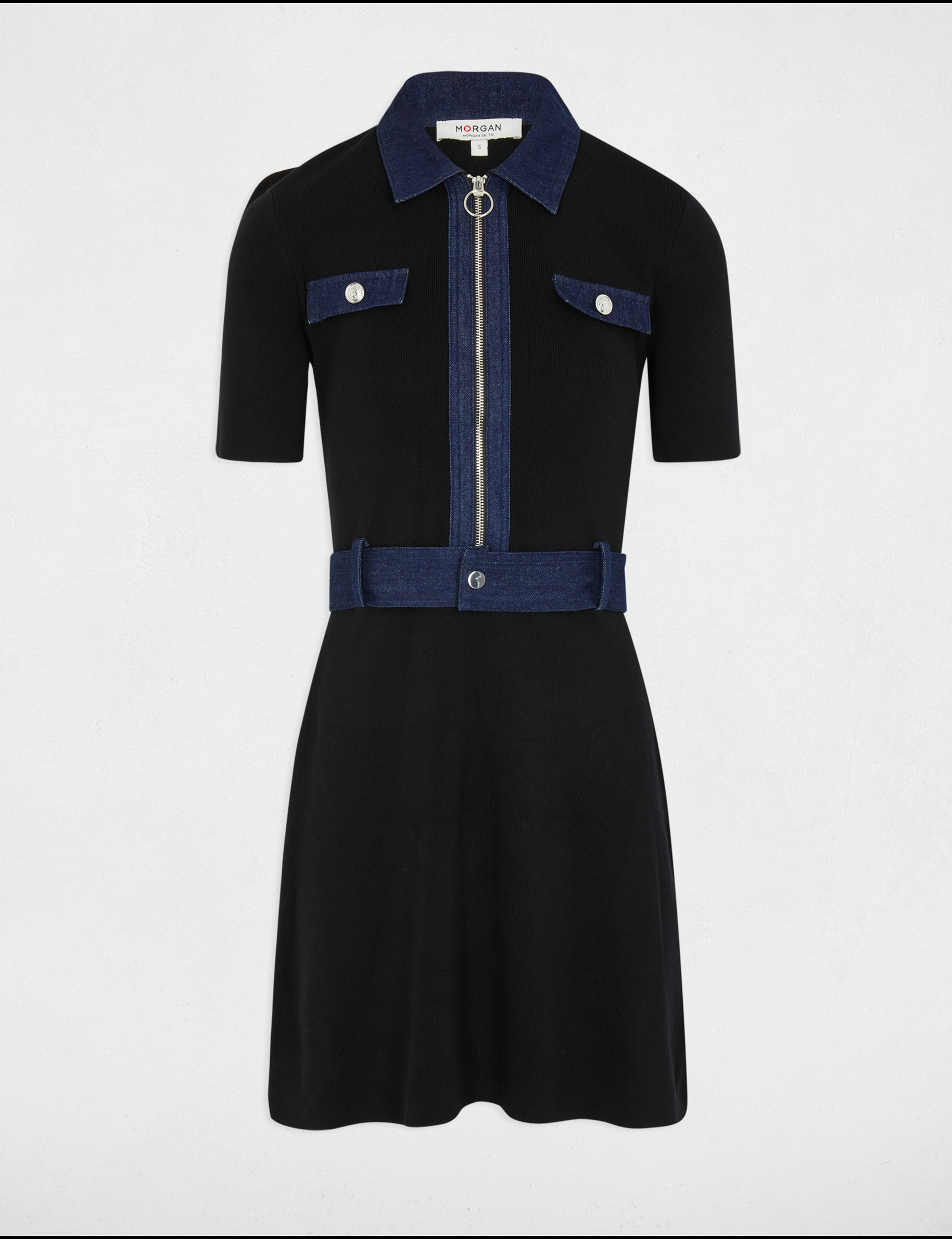vestido punto corto evase negro mujer Vestido punto corto evasé negro mujer