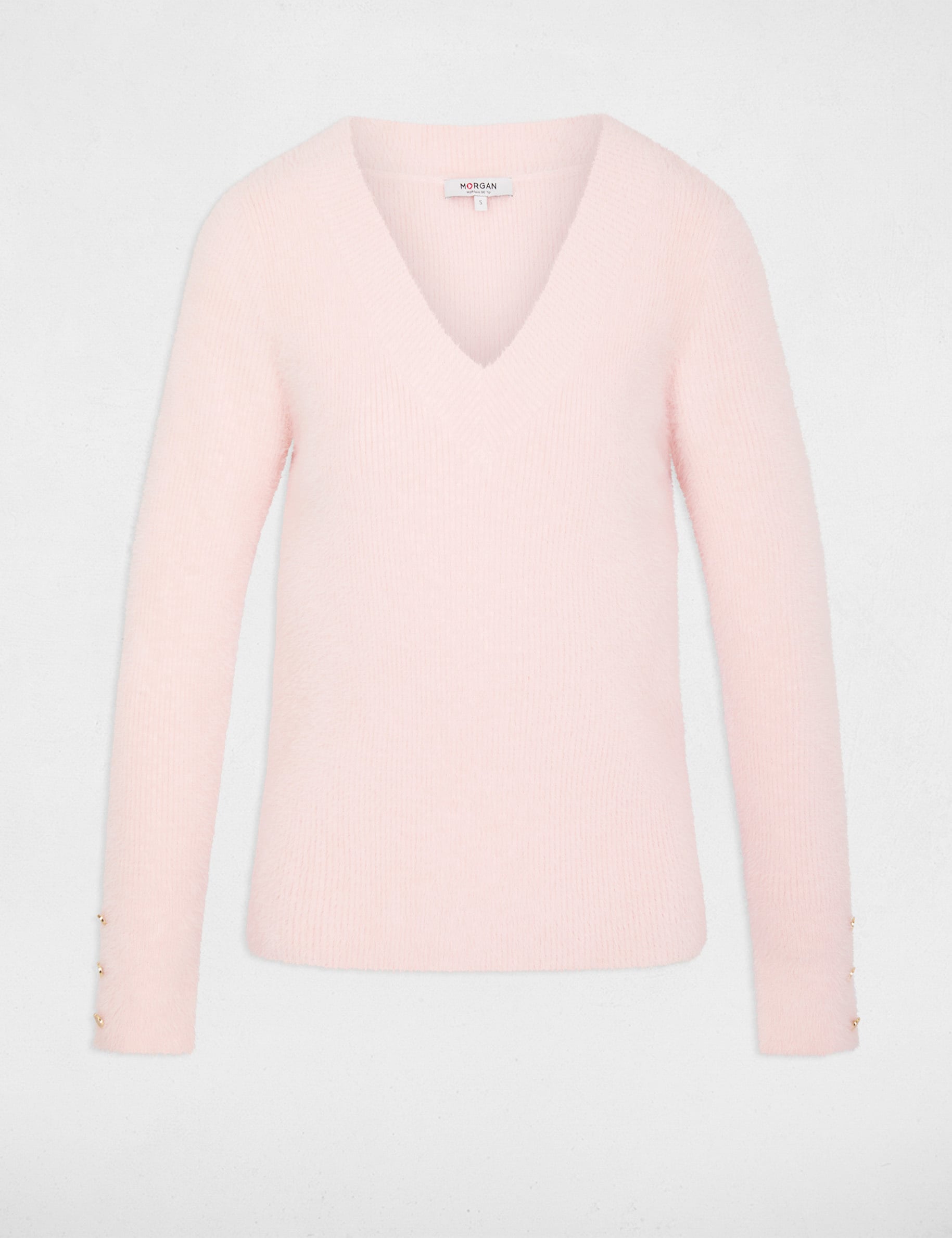 Jersey cuello v mangas largas rosa claro mujer