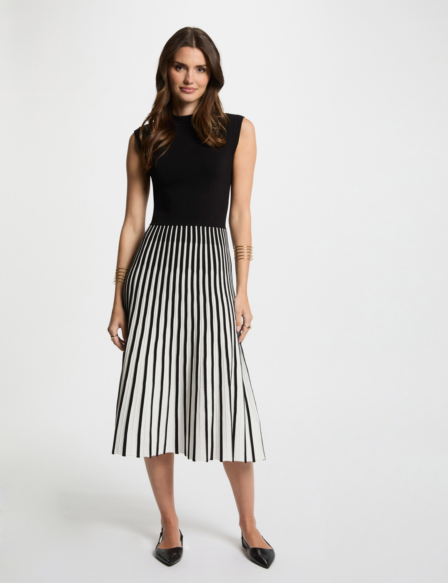 vestido punto evase plisado negro mujer Vestido punto evasé plisado negro mujer