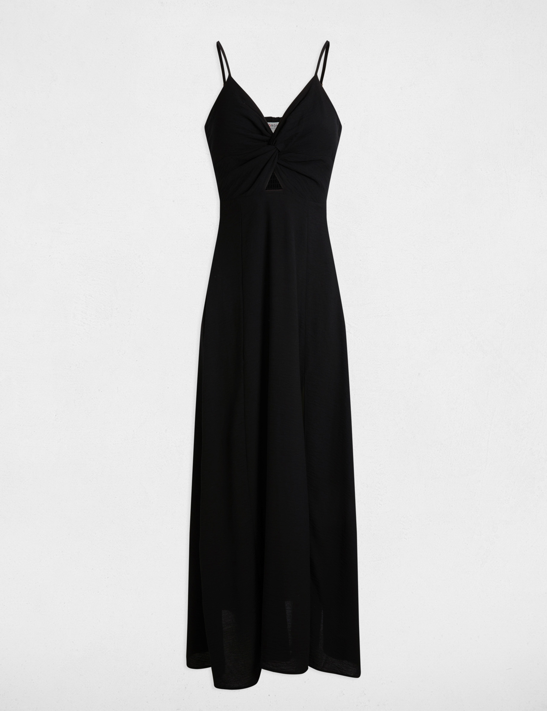 Vestido largo recto abertura negro mujer