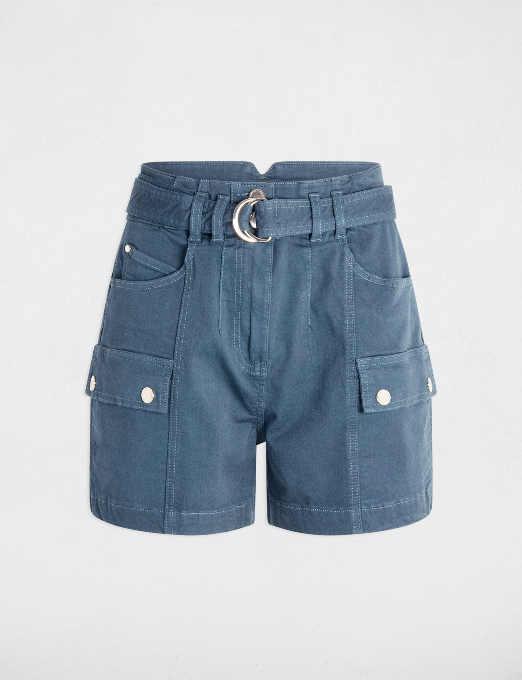 short cargo con cinturon azul petroleo mujer Short cargo con cinturón azul petróleo mujer