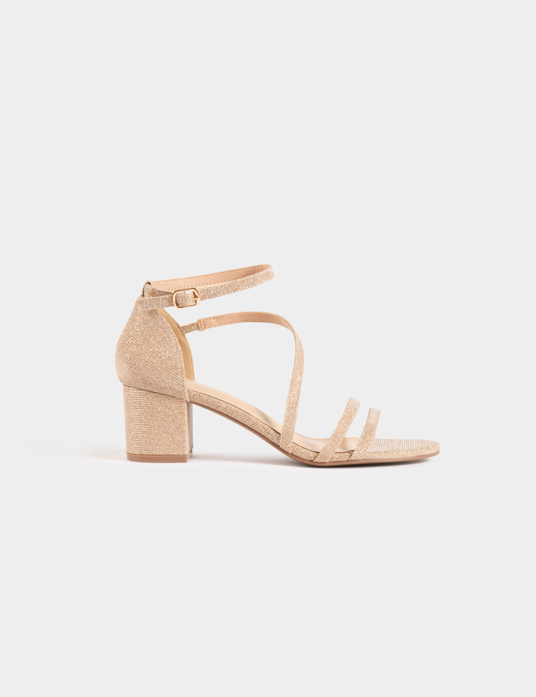 sandalias de tacon metalizadas beige mujer Sandalias de tacón metalizadas beige mujer