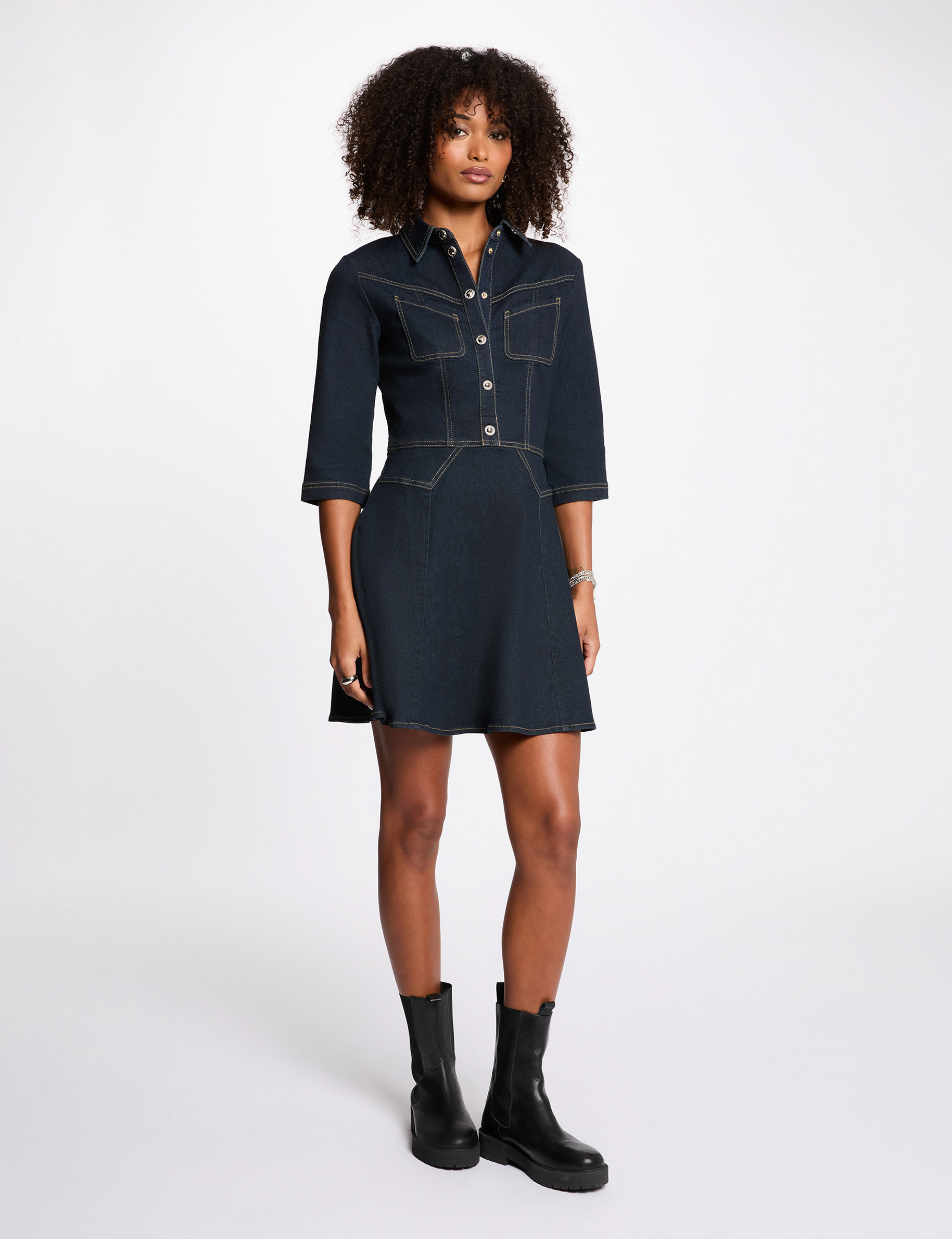 Vestido corto de mezclilla denim crudo mujer