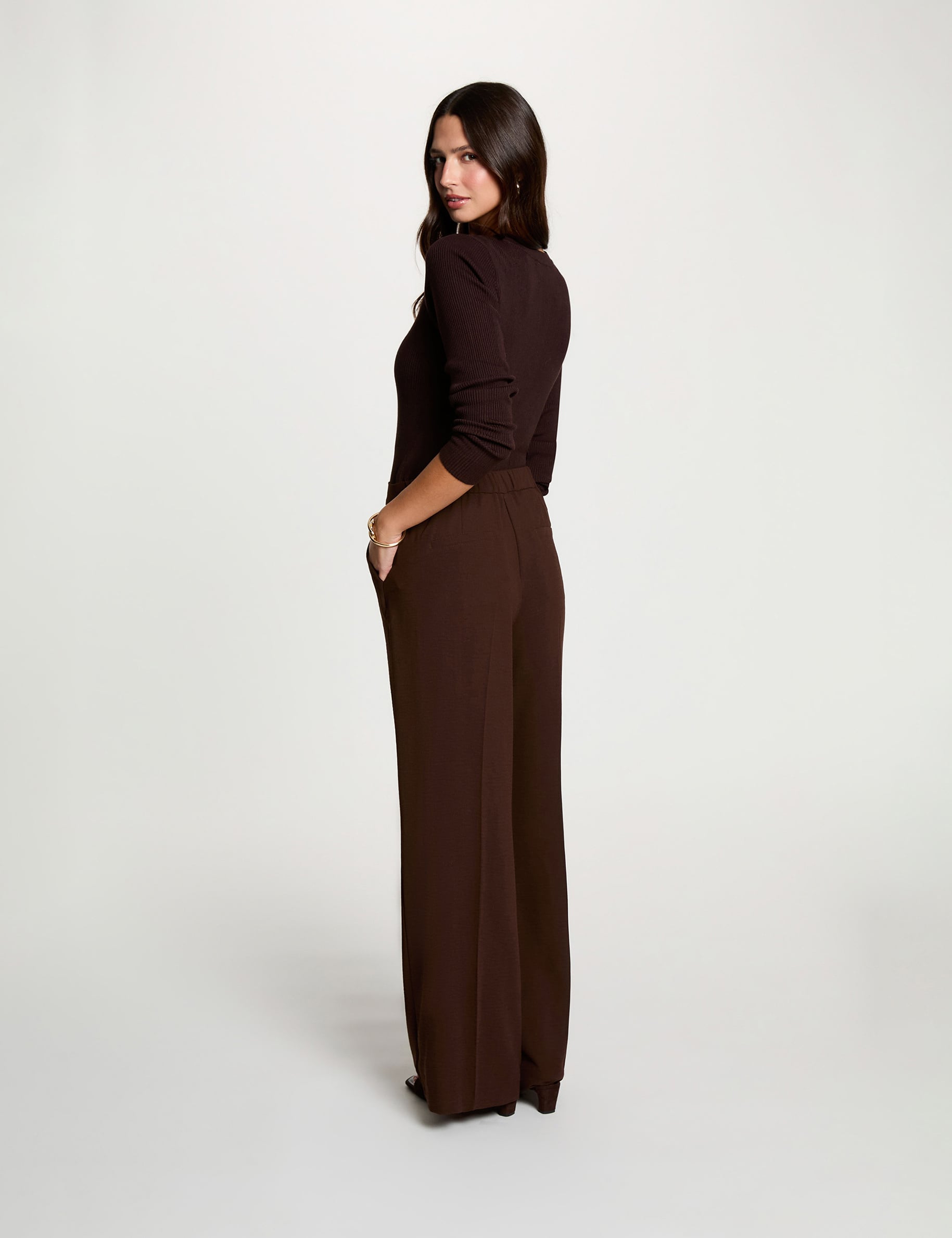 Jersey cuello v fantas&iacute;a marr&oacute;n oscuro mujer