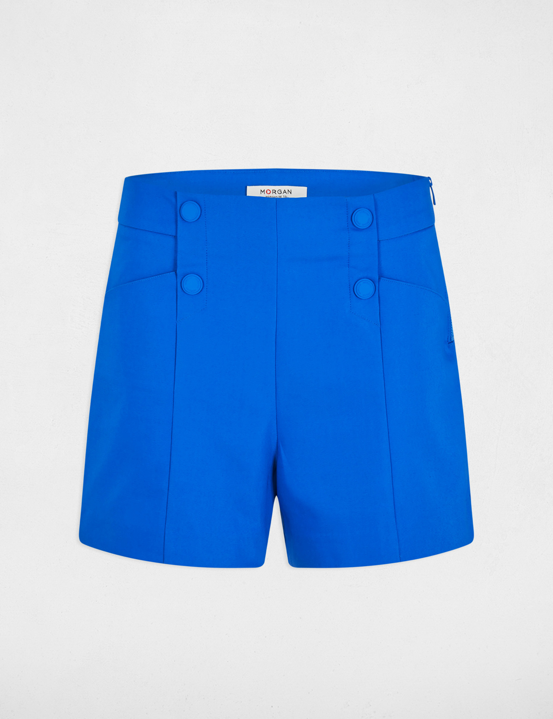 short recto con pinzas azul electrico mujer Short recto con pinzas azul eléctrico mujer