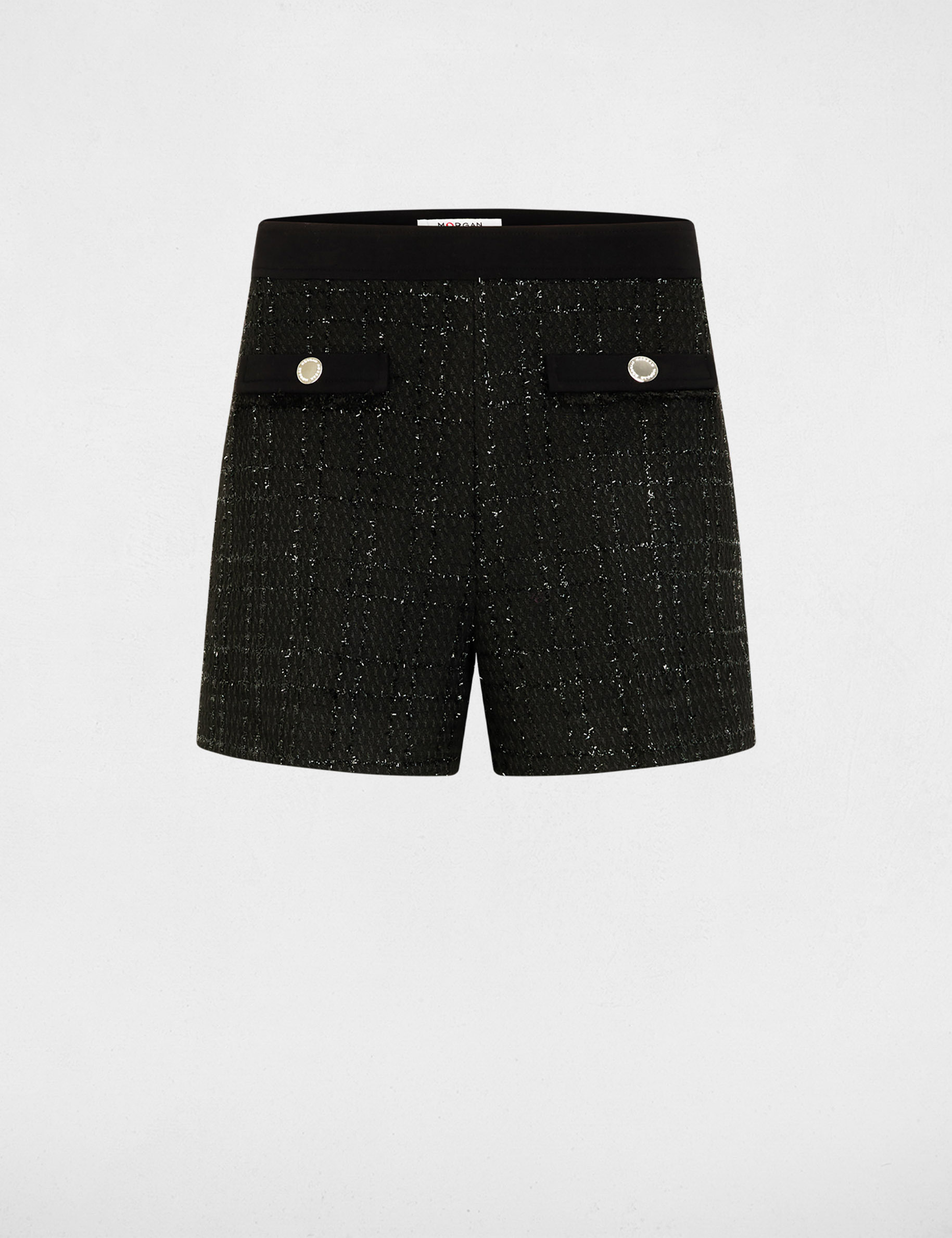 Short ajustado de tweed negro mujer