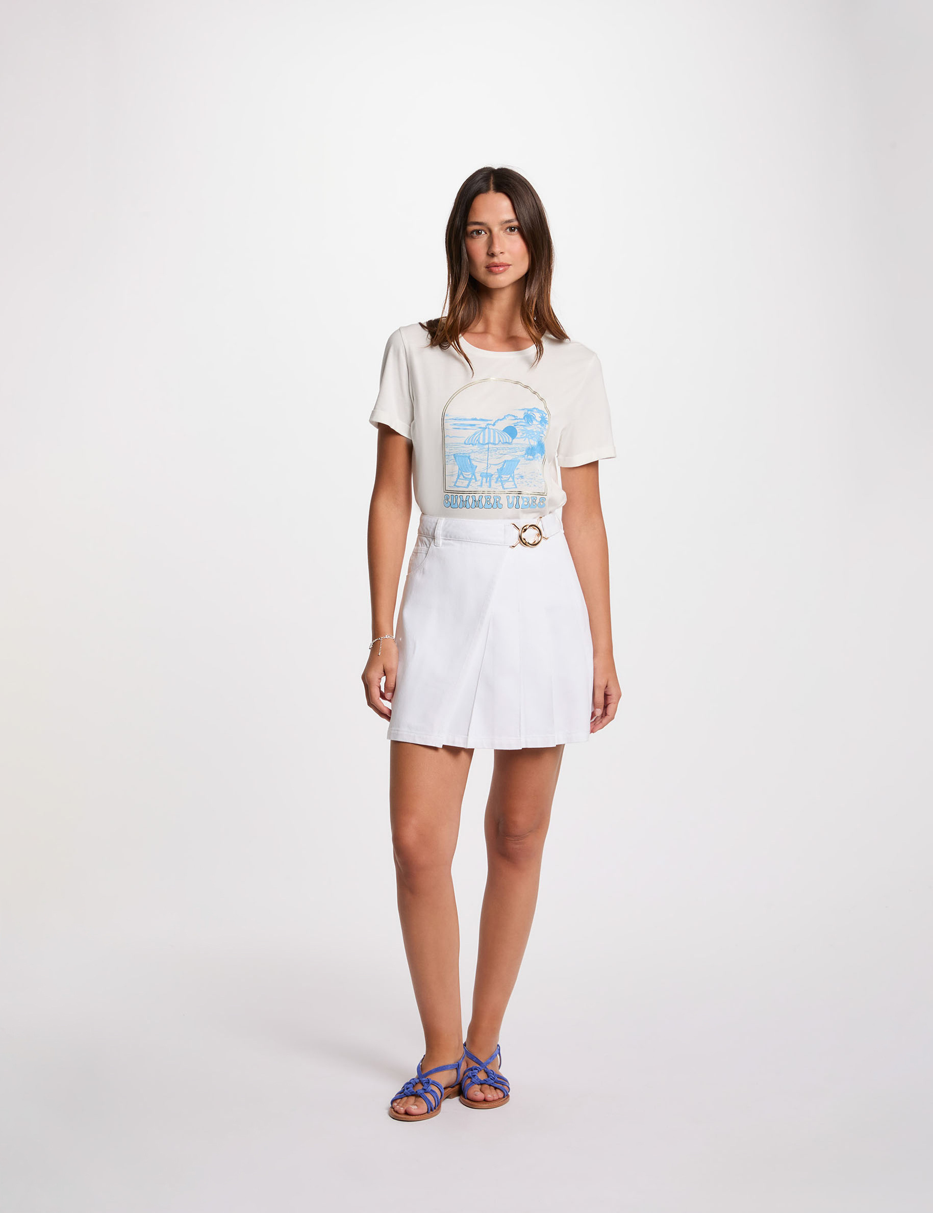 falda vaquera plisada blanco mujer Falda vaquera plisada blanco mujer