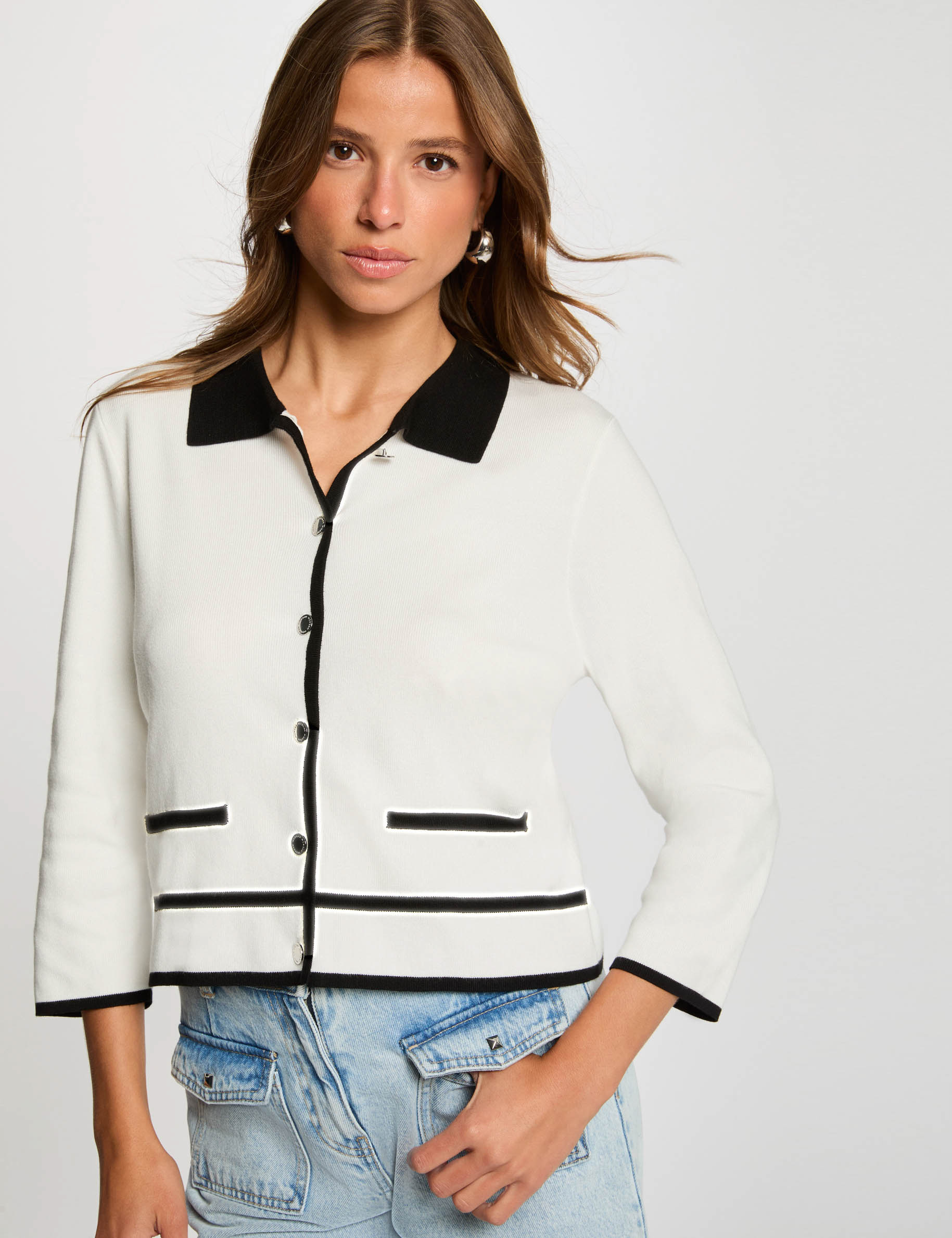 cardigan manga 34 blanco mujer Cárdigan manga 3/4 blanco mujer