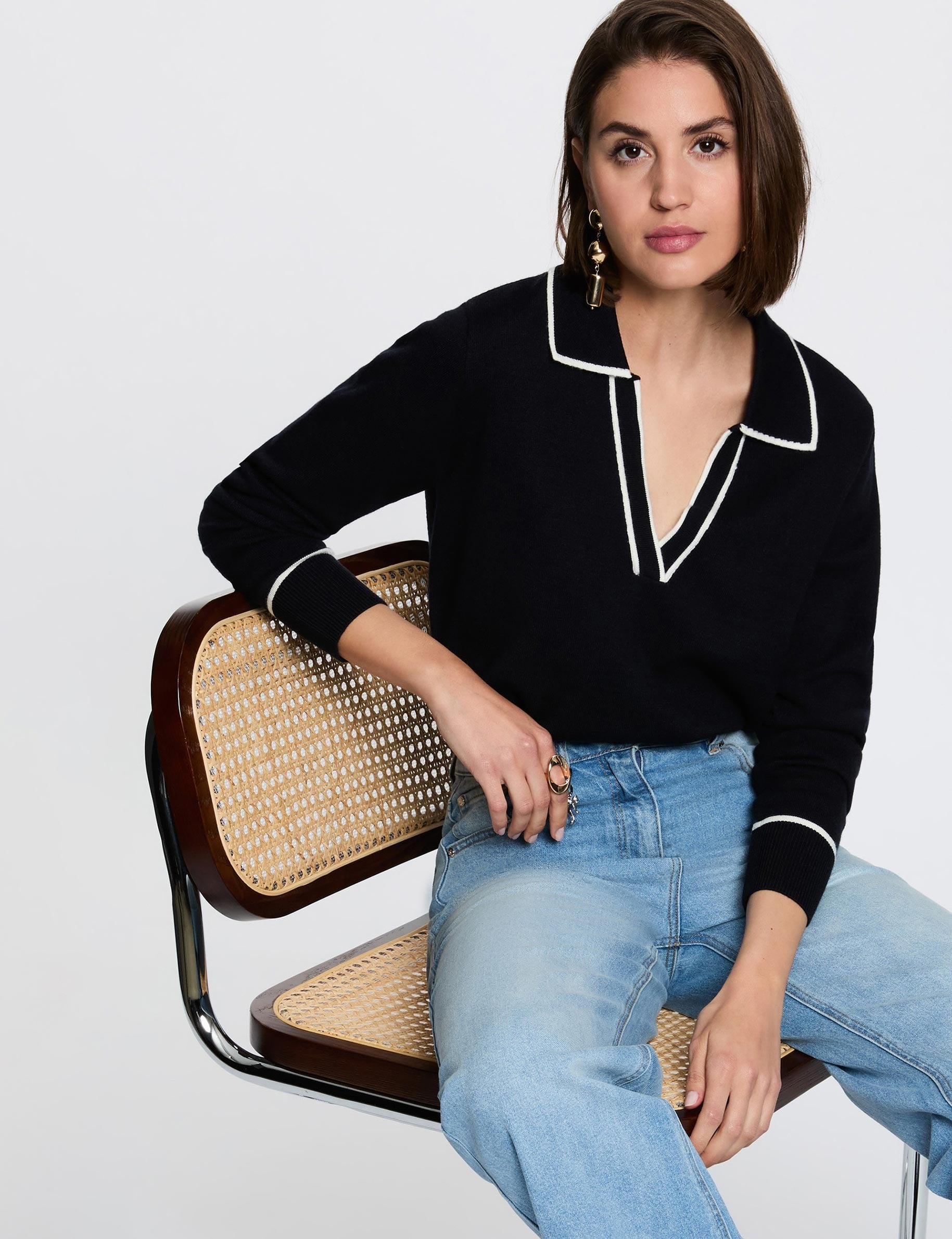 Jersey cuello polo azul marino mujer