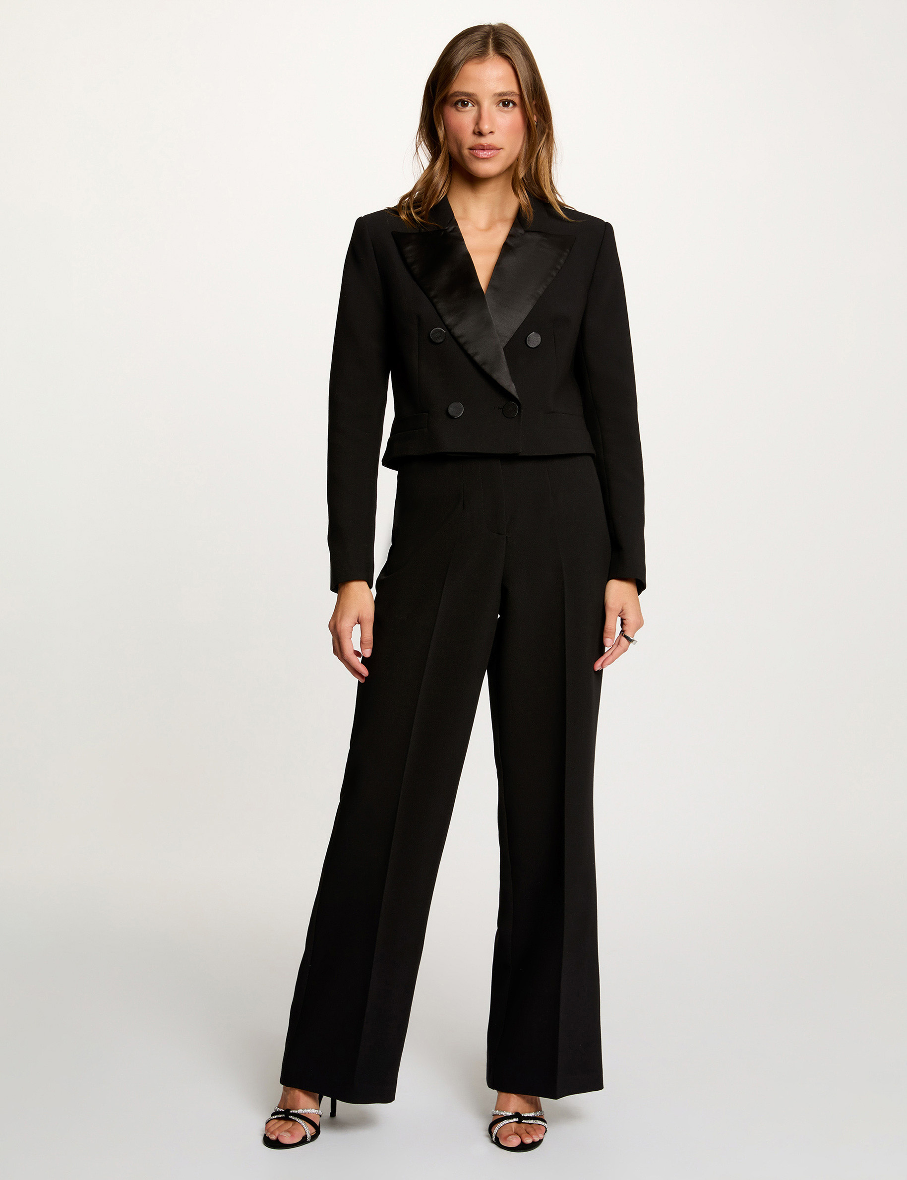 Chaqueta corta cruzada negro mujer