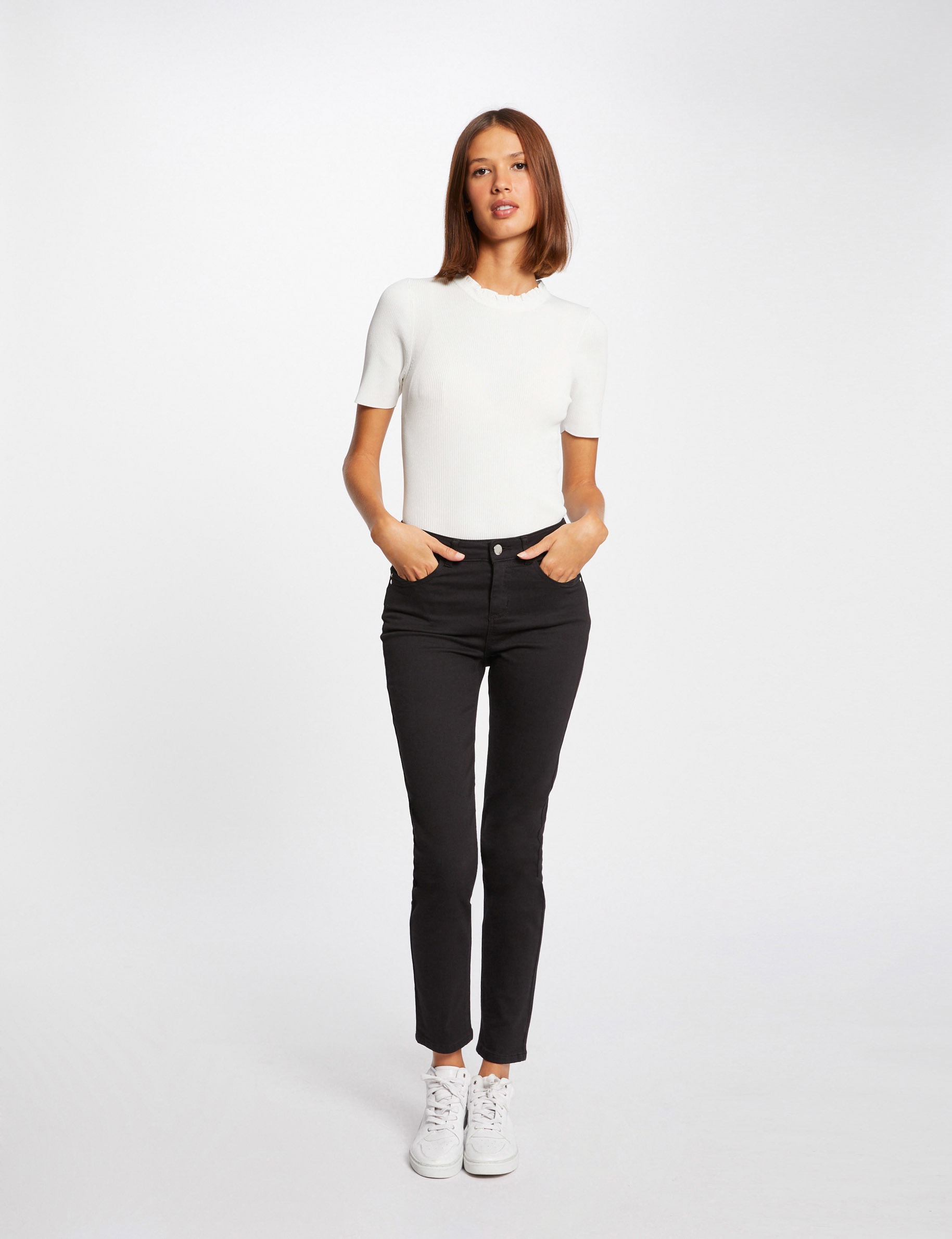 pantalon slim talle estandar negro mujer Pantalón slim talle estándar negro mujer