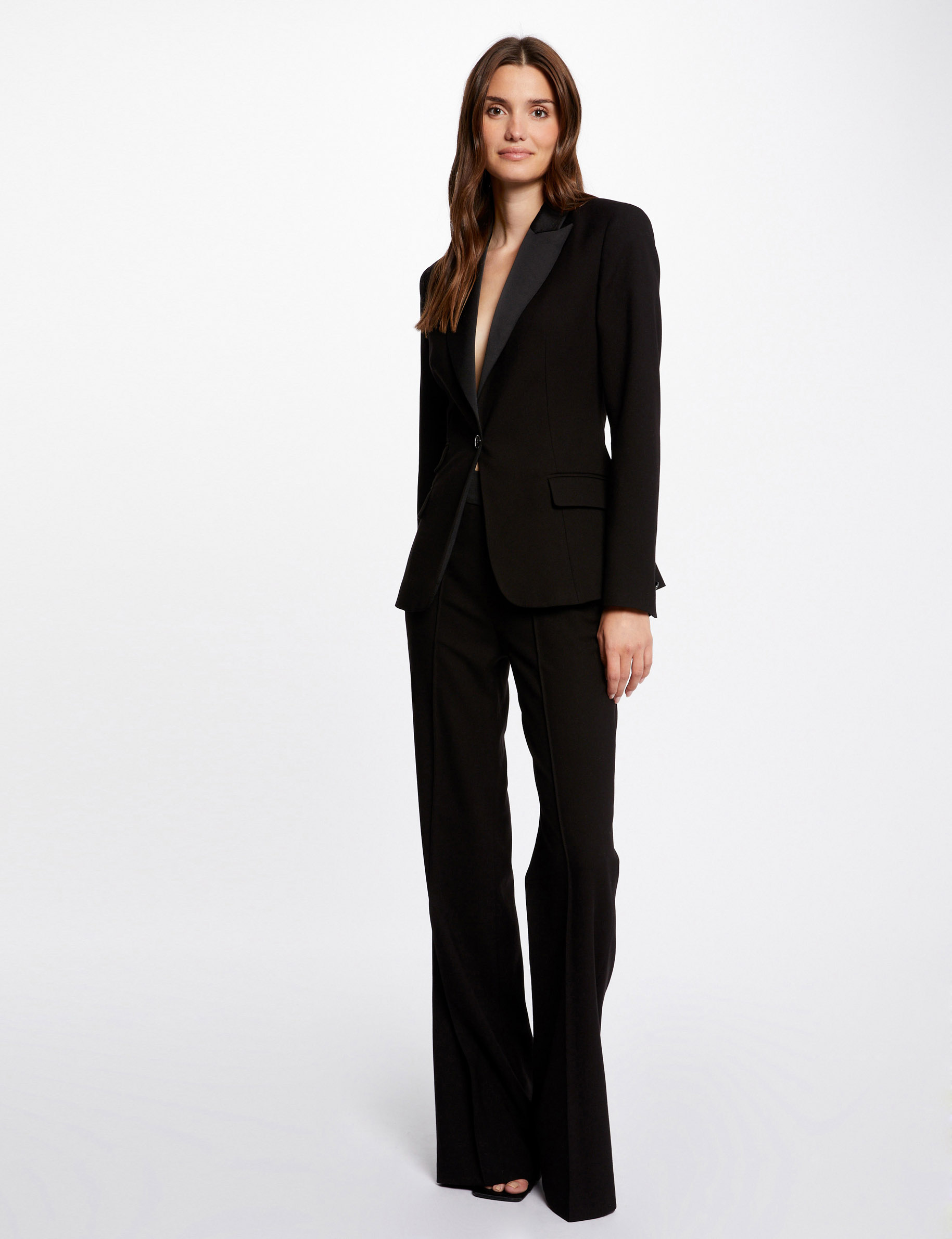 Americana de esmoquin cuello de sat¿n negro mujer
