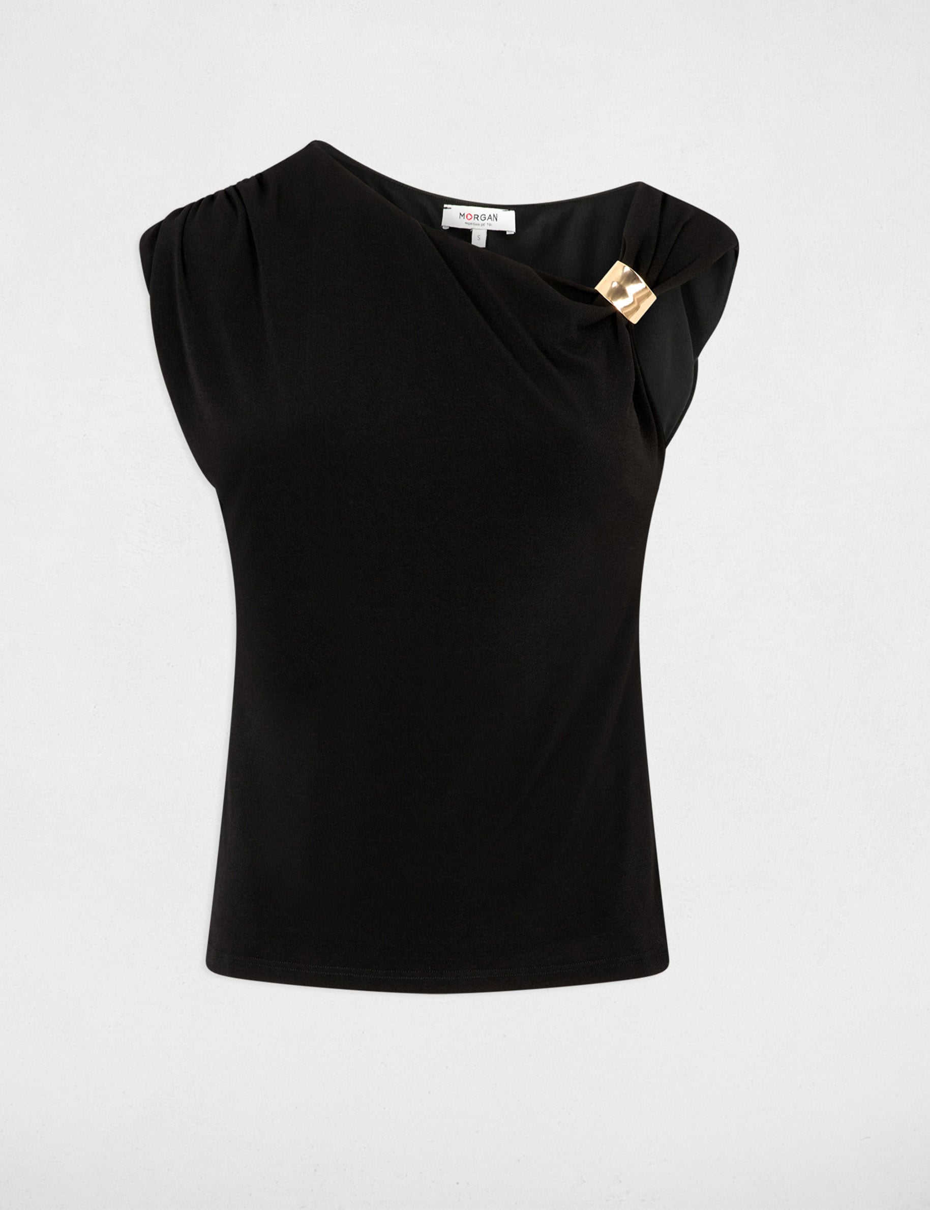 Camiseta cuello redondo manga corta negro mujer