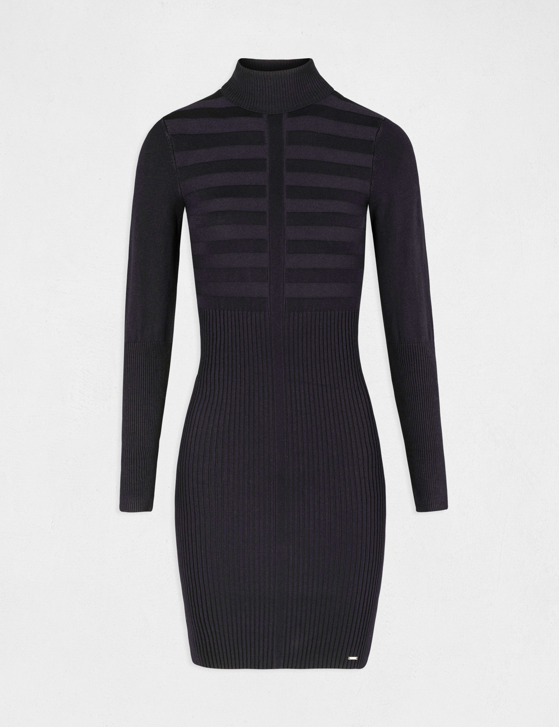 Vestido ajustado con cuello de tortuga azul marino mujer