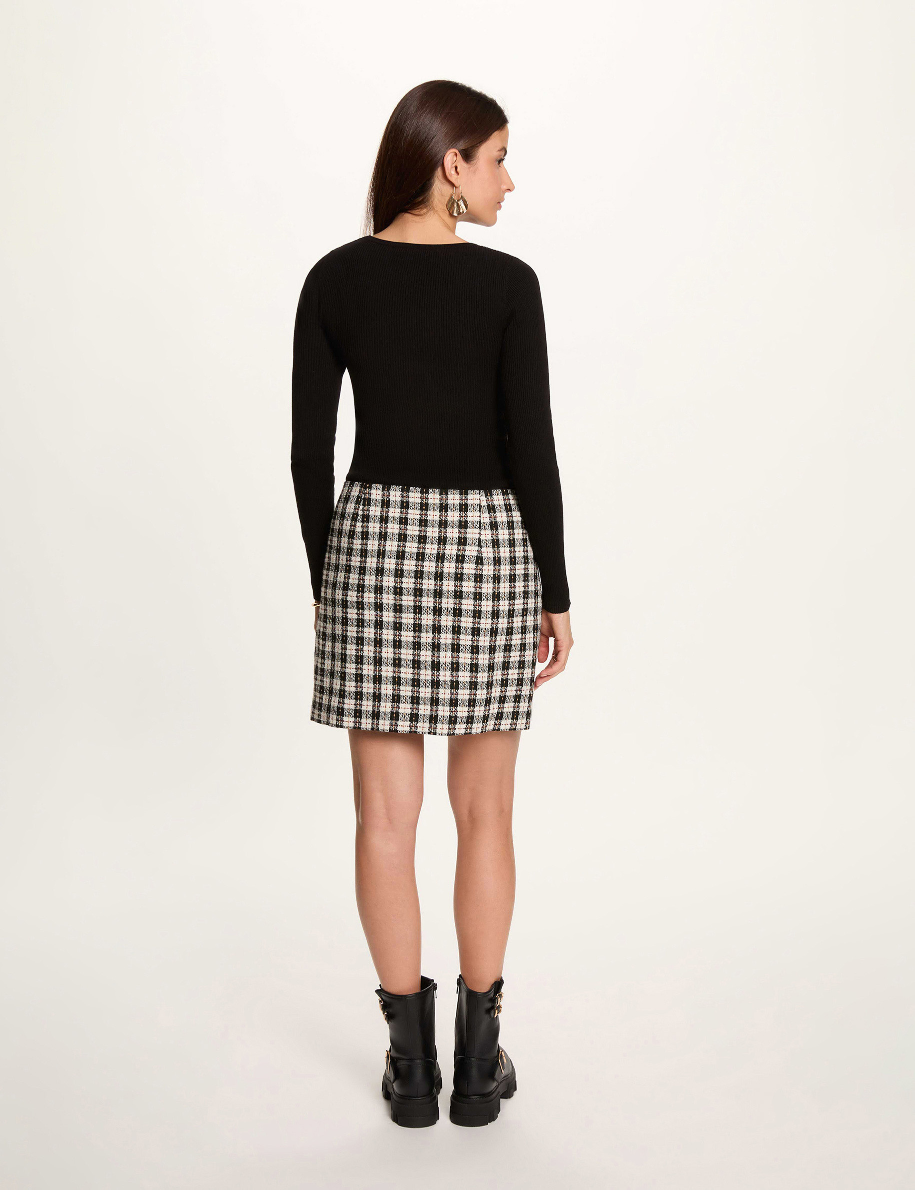 Vestido corto de tweed negro mujer