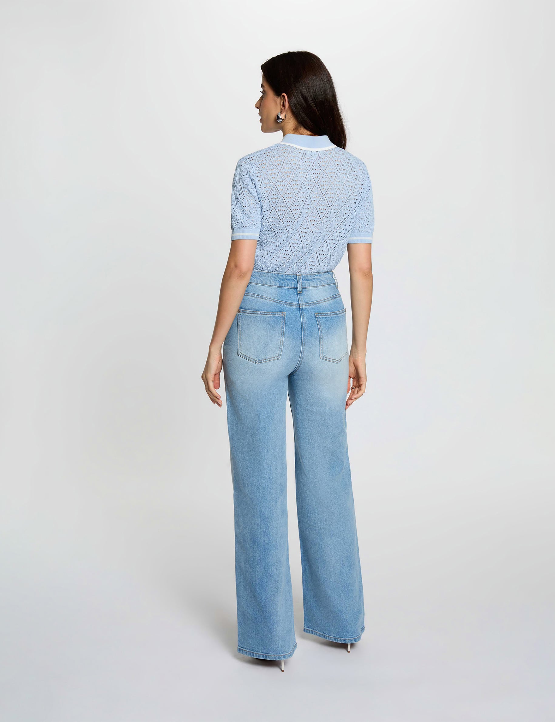 Chaleco ajustado con solapa azul cielo mujer