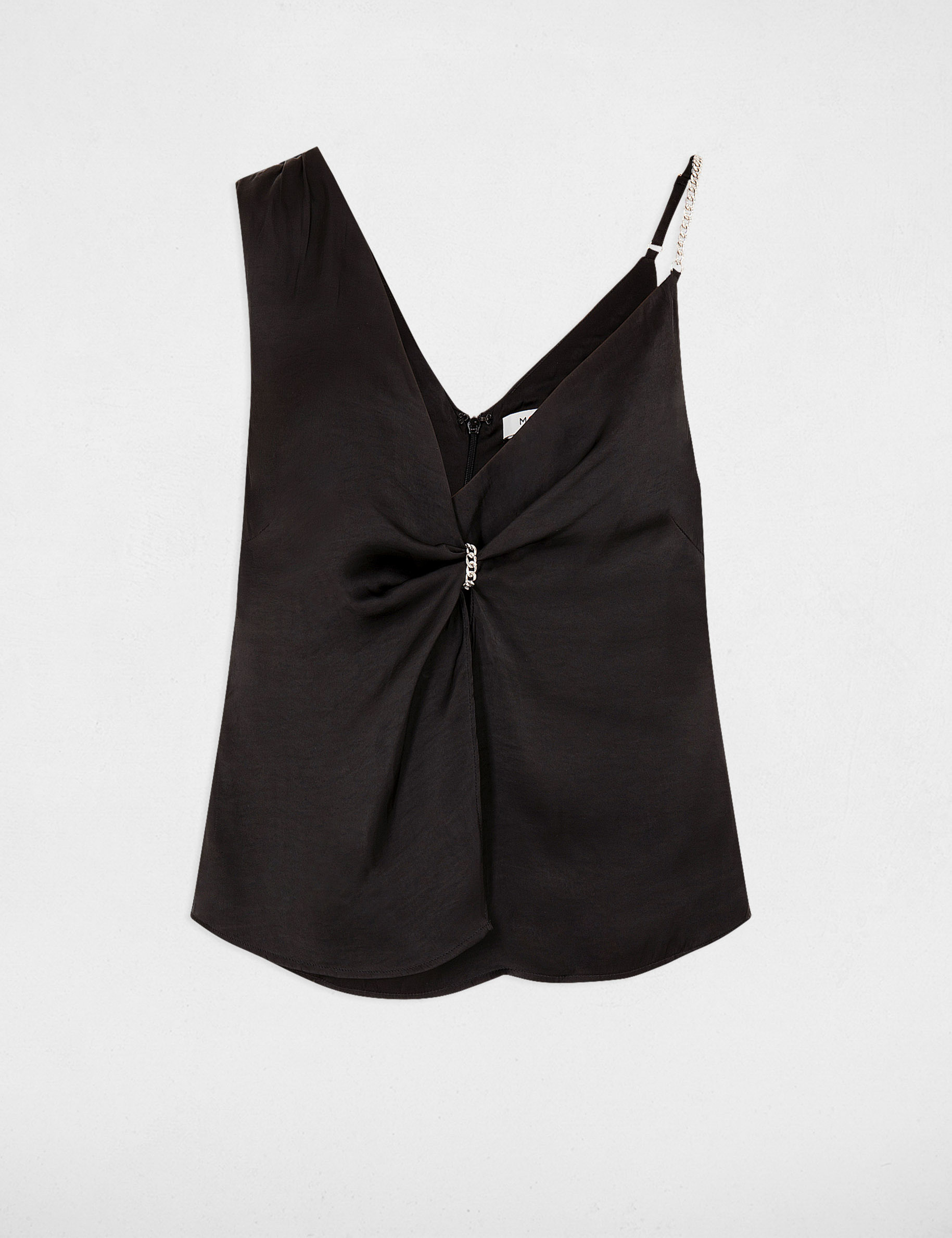 Blusa de satén asimétrica negro mujer