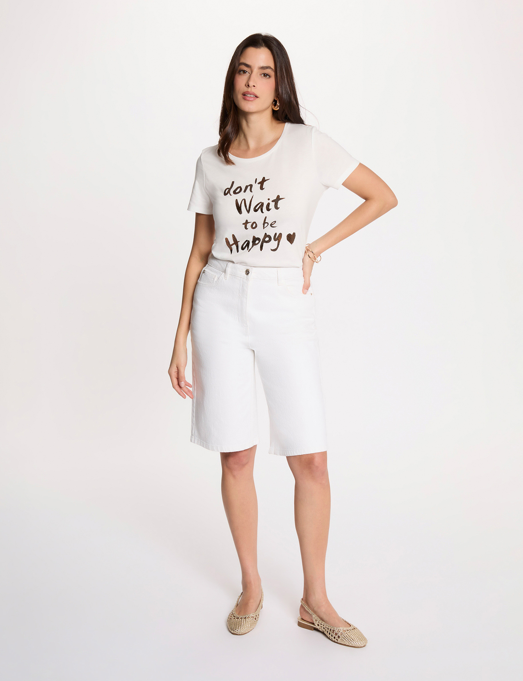 Camiseta cuello redondo manga corta blanco mujer