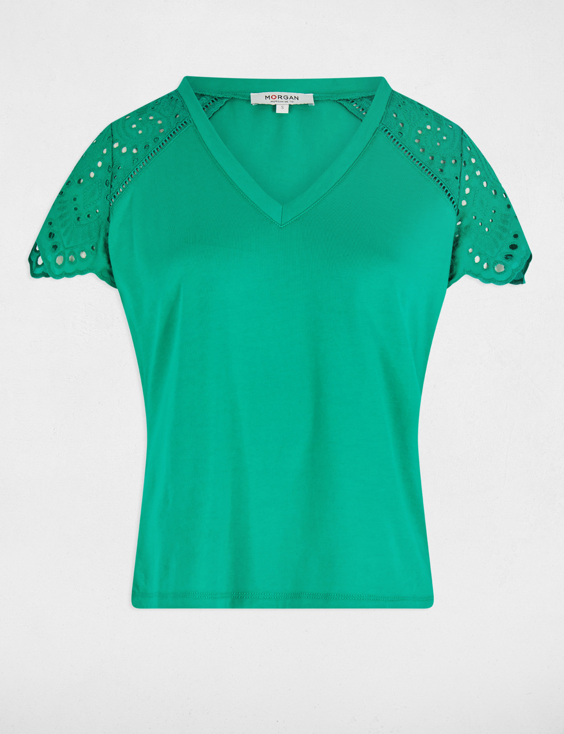 Camiseta manga corta verde emeralda mujer