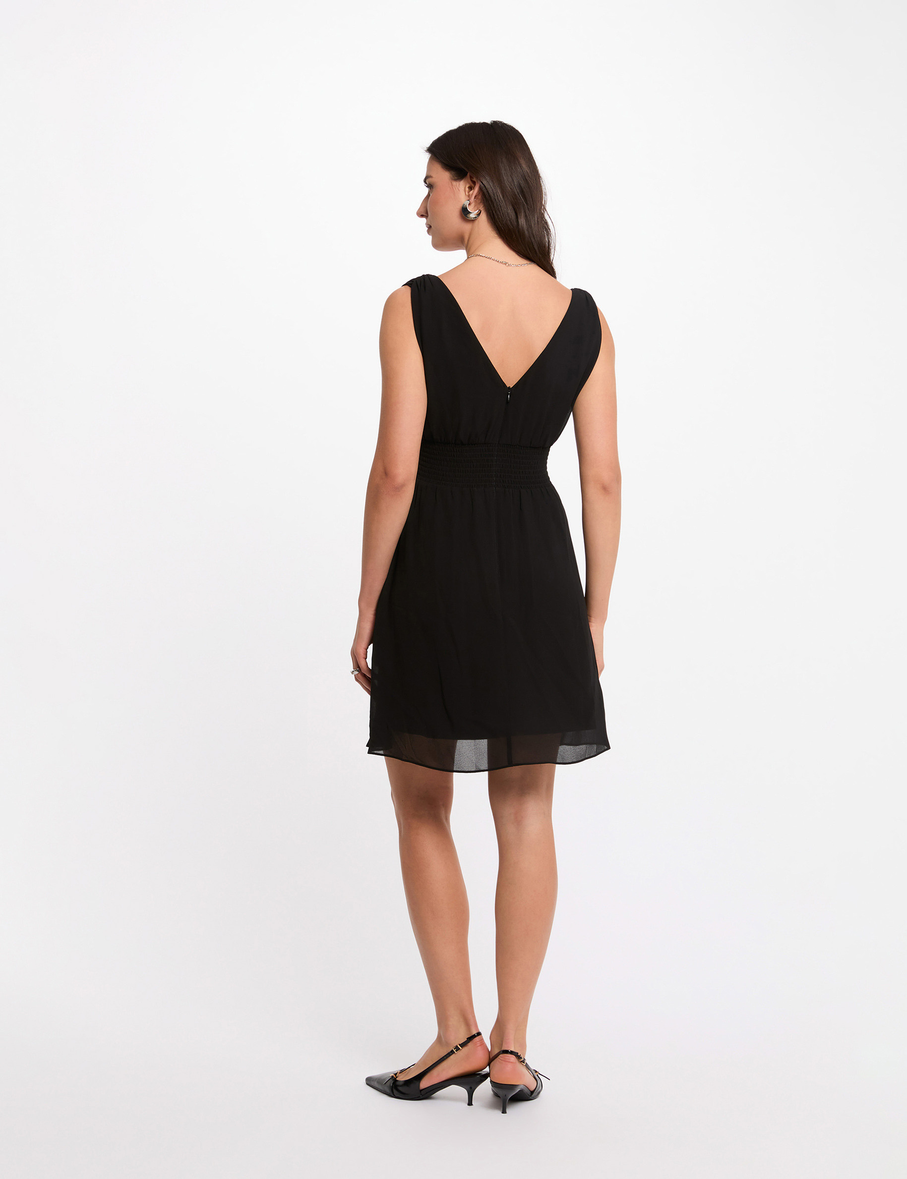 Vestido corto acampanado negro mujer