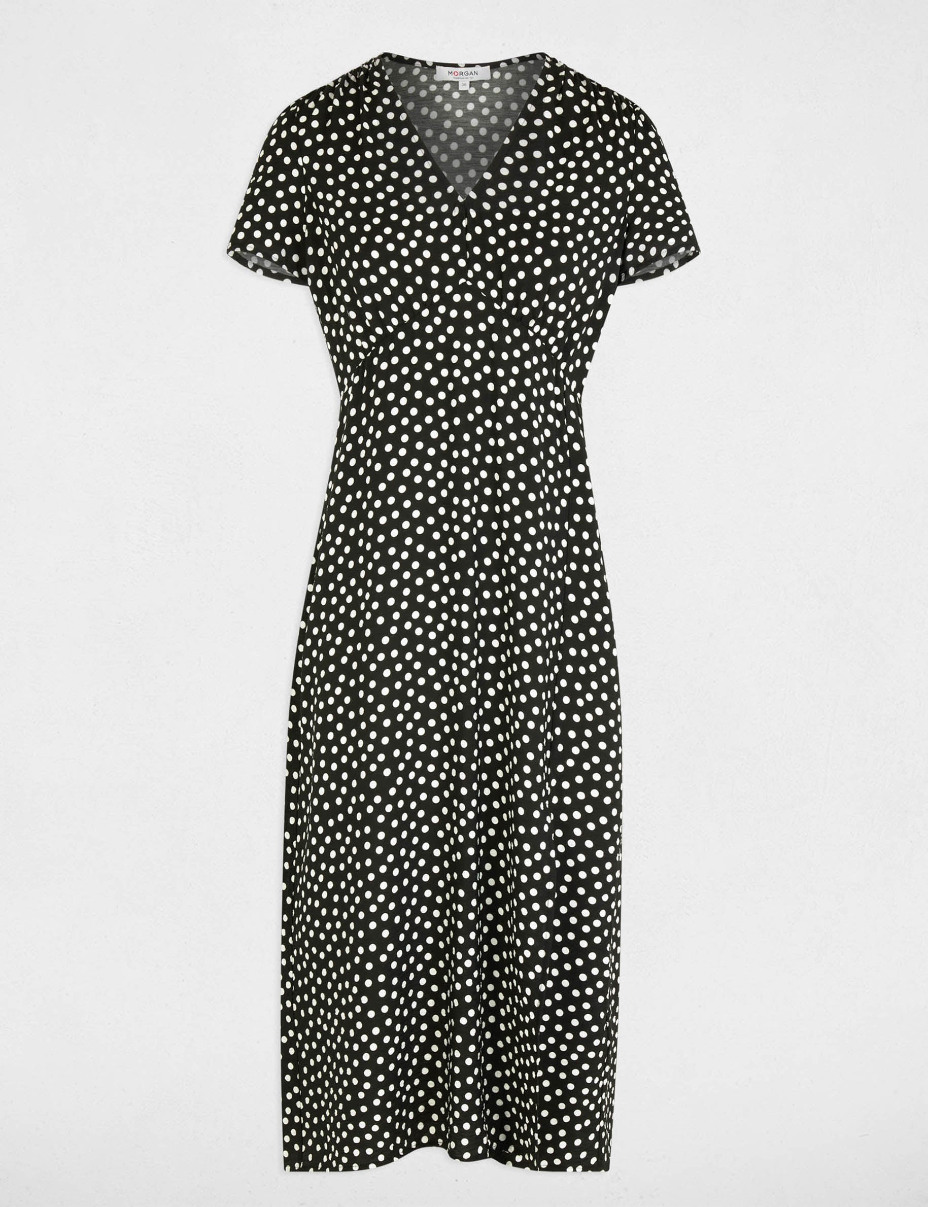 Vestido midi con cuello en V negro mujer