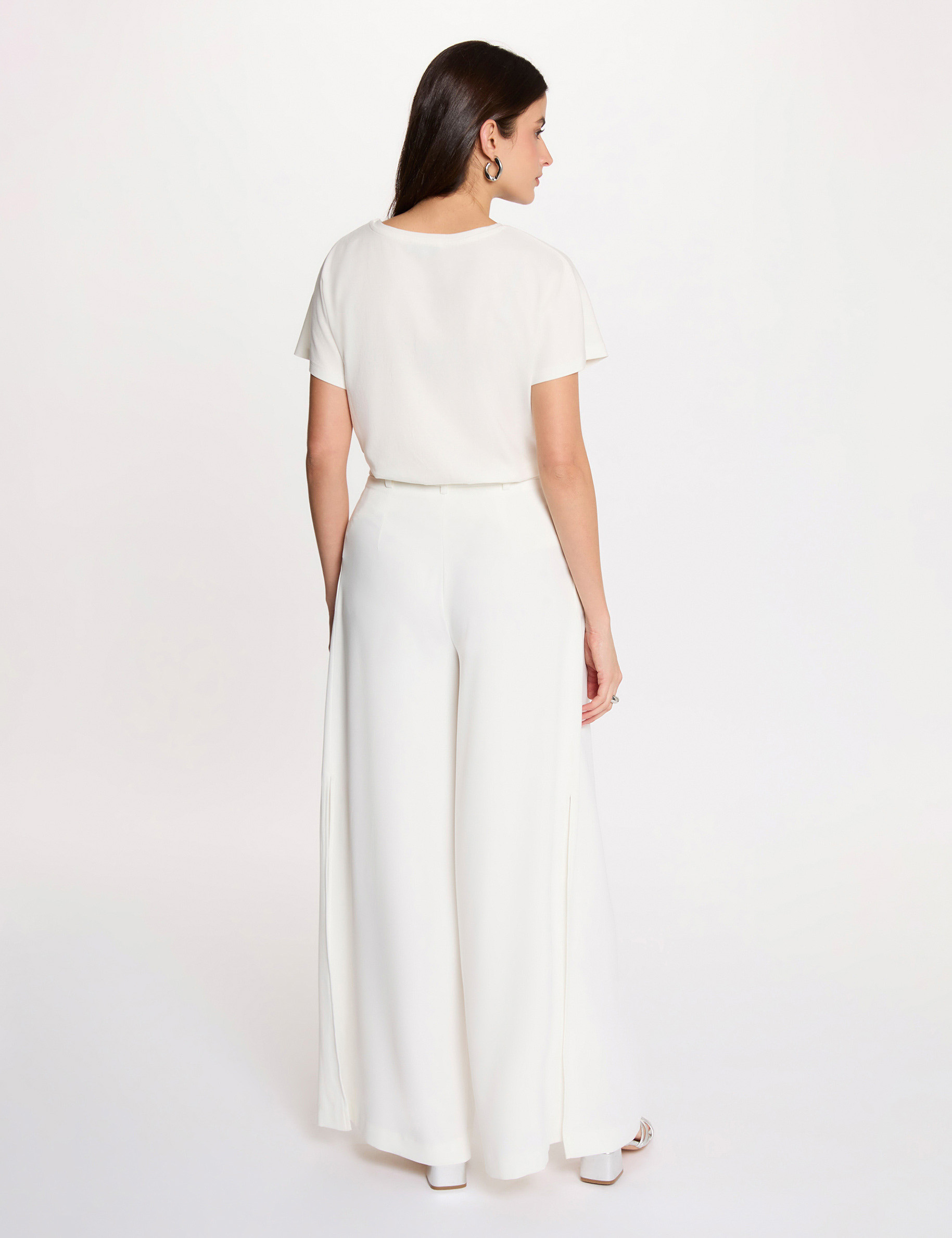 Pantal&oacute;n ancho fluido blanco mujer