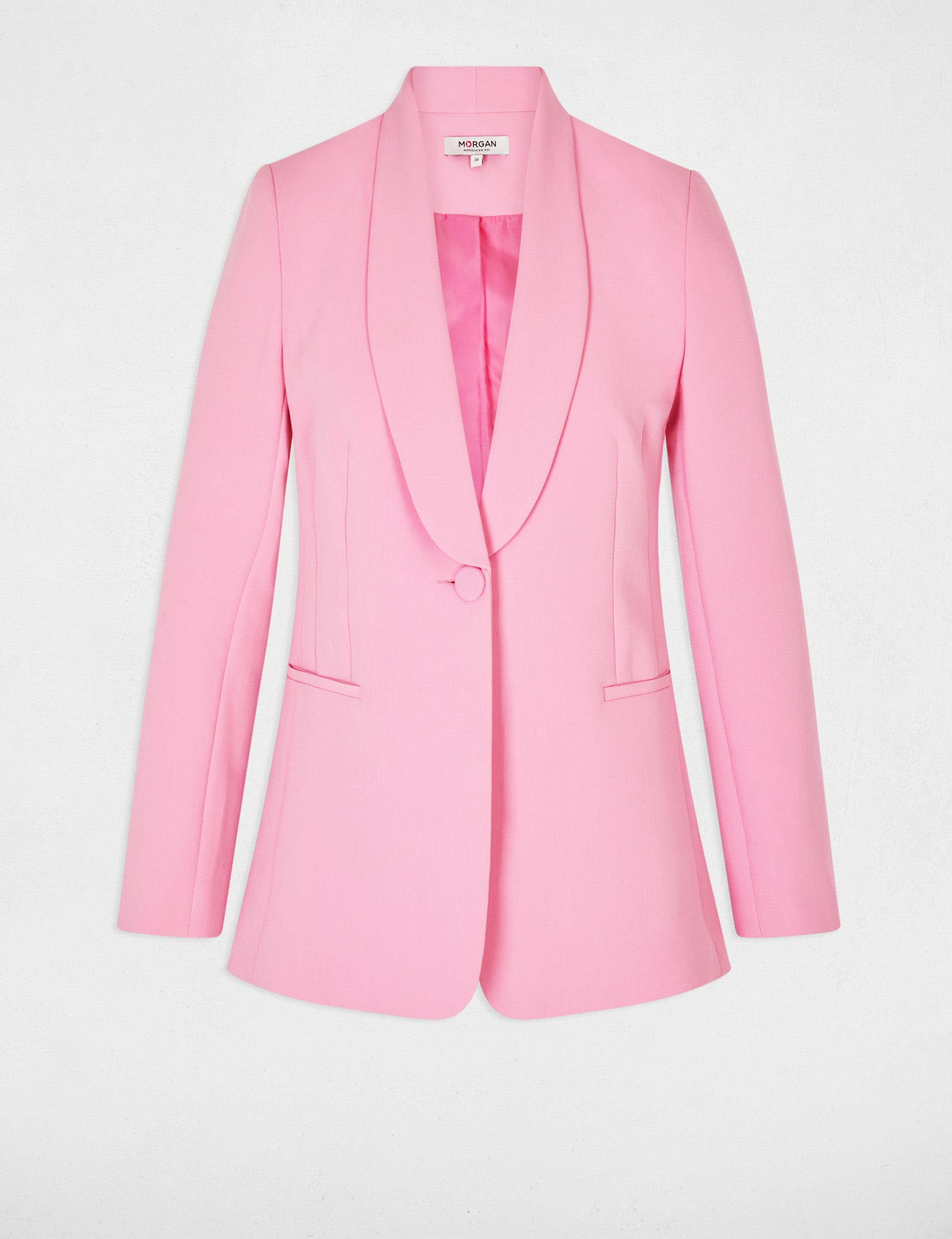 Chaqueta con cuello chal rosa claro mujer