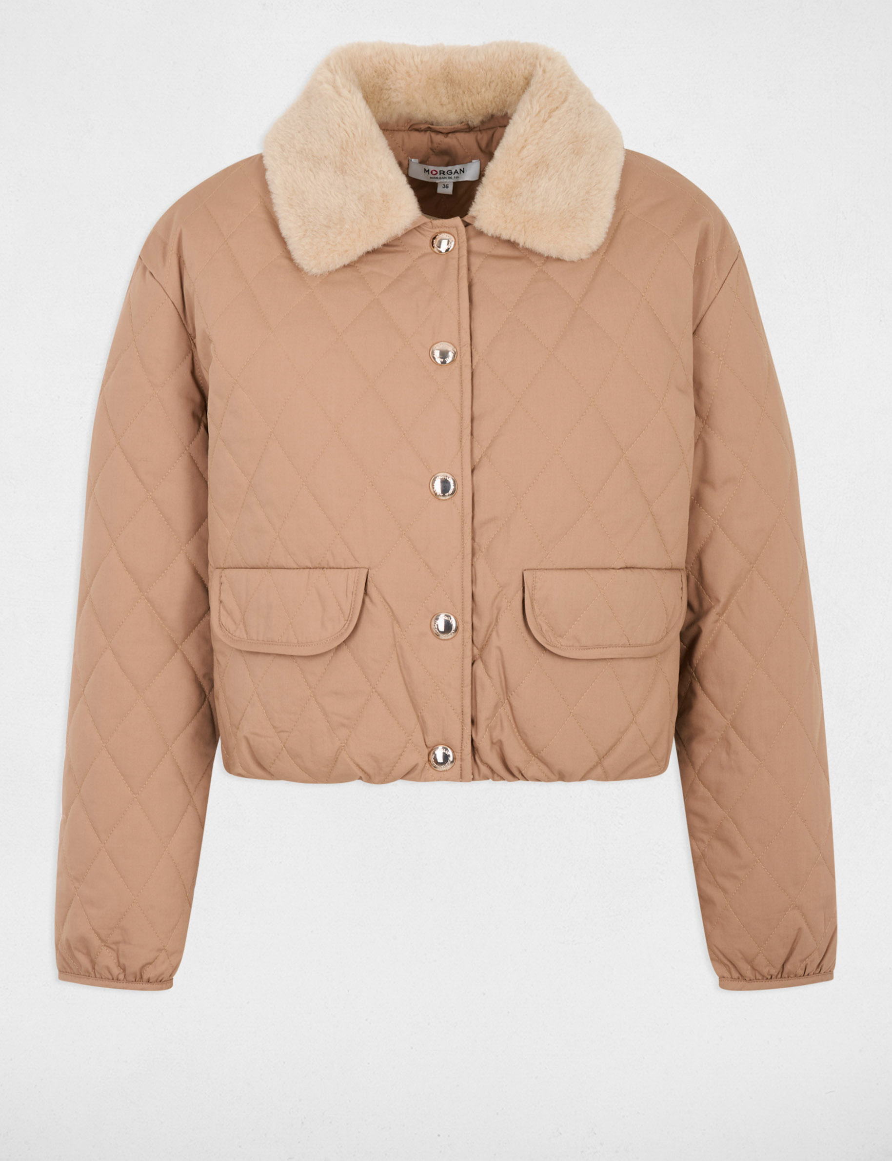 Chaqueta corta acolchada marr&oacute;n co&ntilde;ac mujer