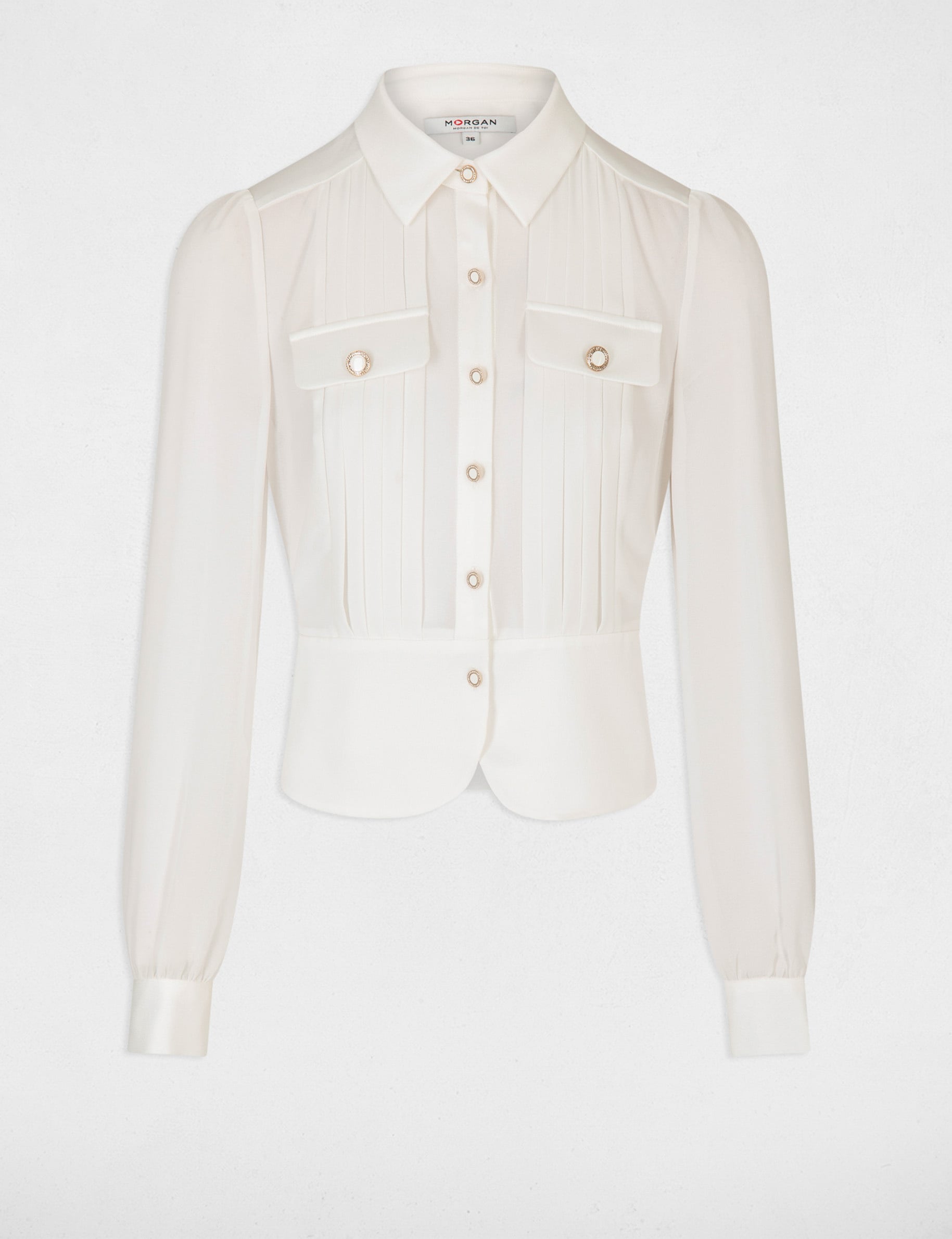 Camisa satinada entallada marfil mujer