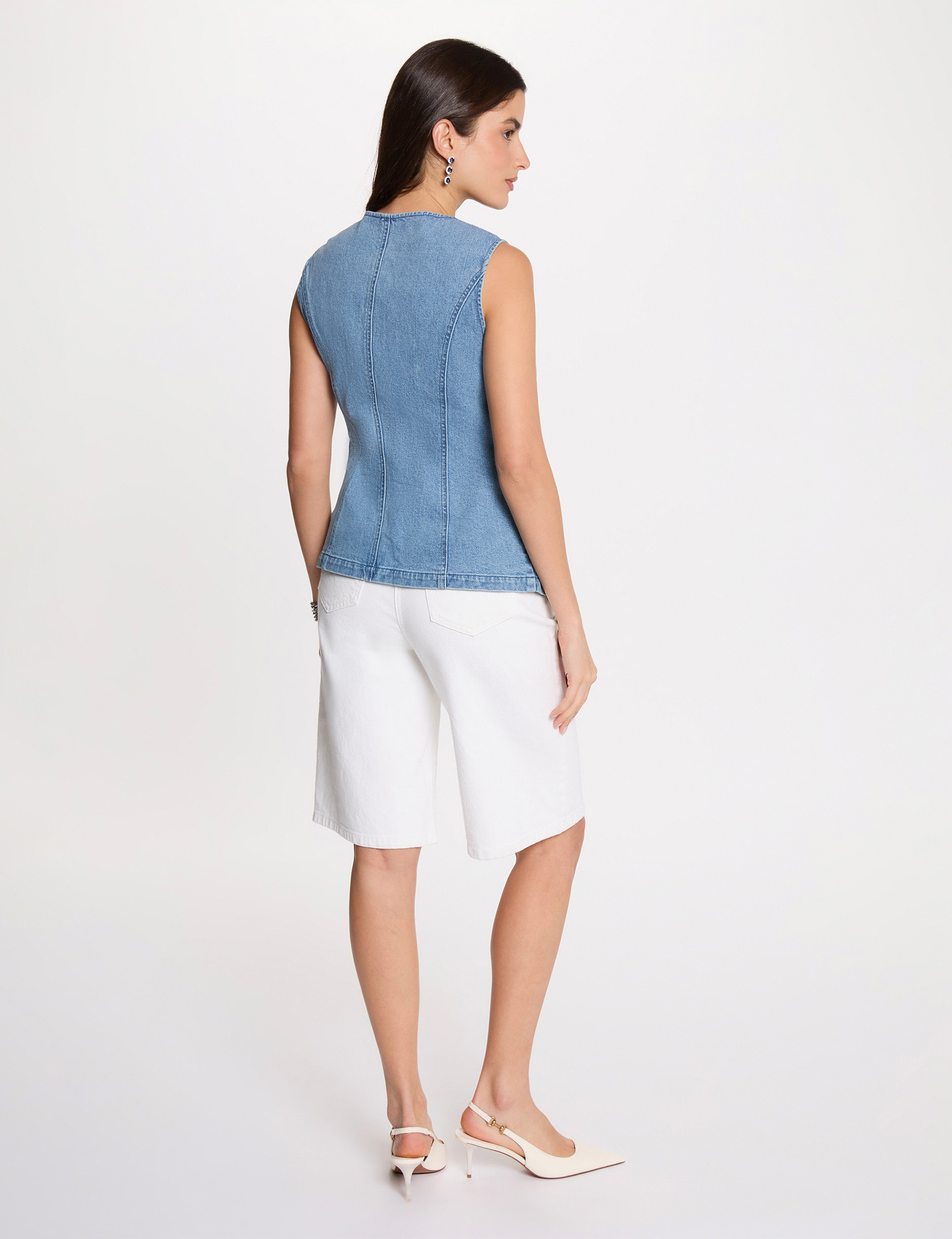 C&aacute;rdigan vaquero sin mangas denim doble stone mujer