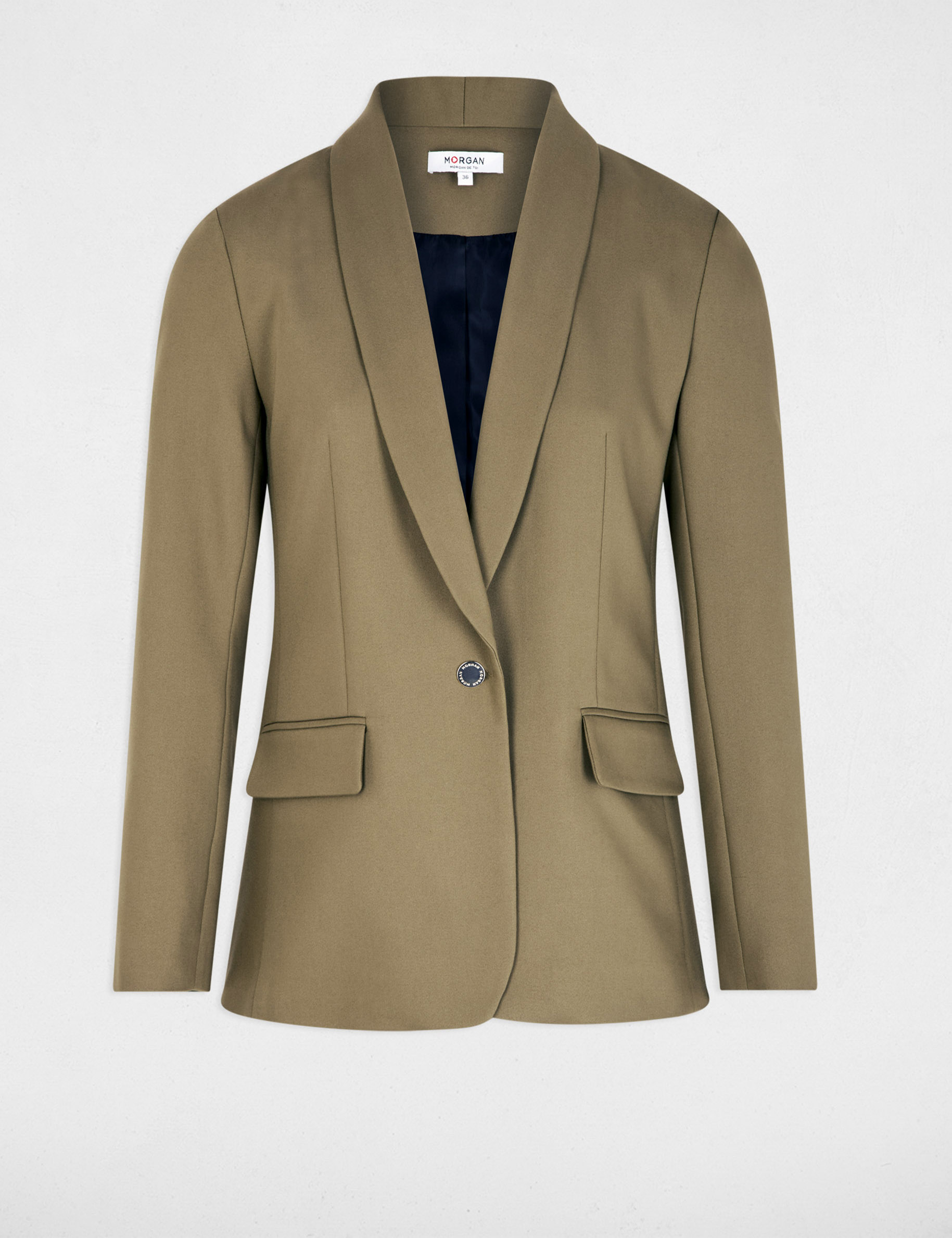 Chaqueta corta cuello chal verde caqui mujer