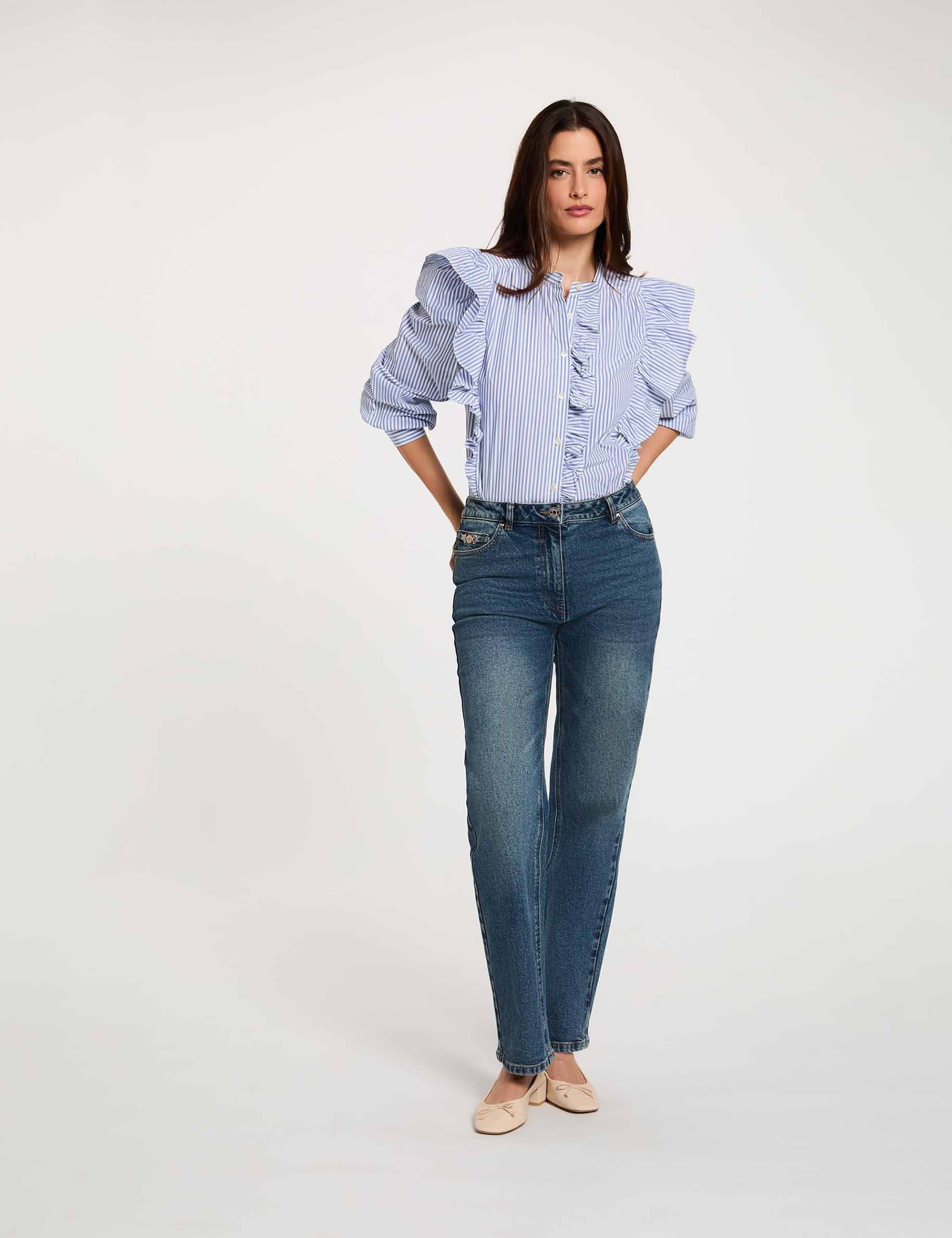 Camisa de rayas con cuello mao azul cielo mujer