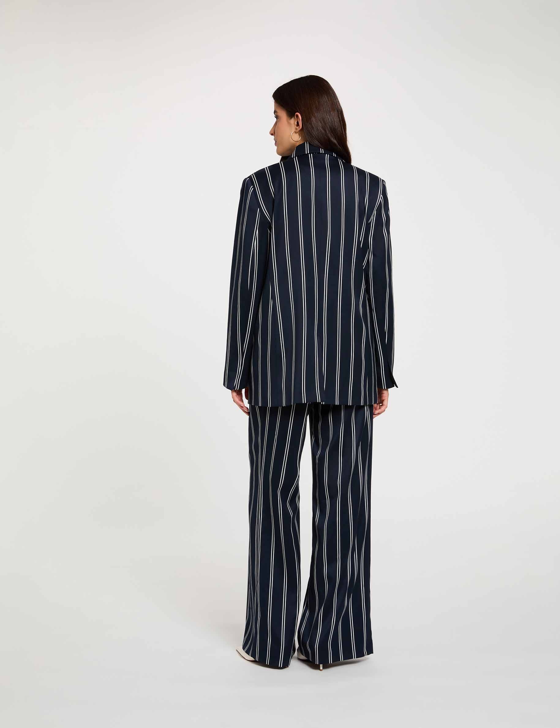 Blazer de rayas con cuello sastre azul marino mujer