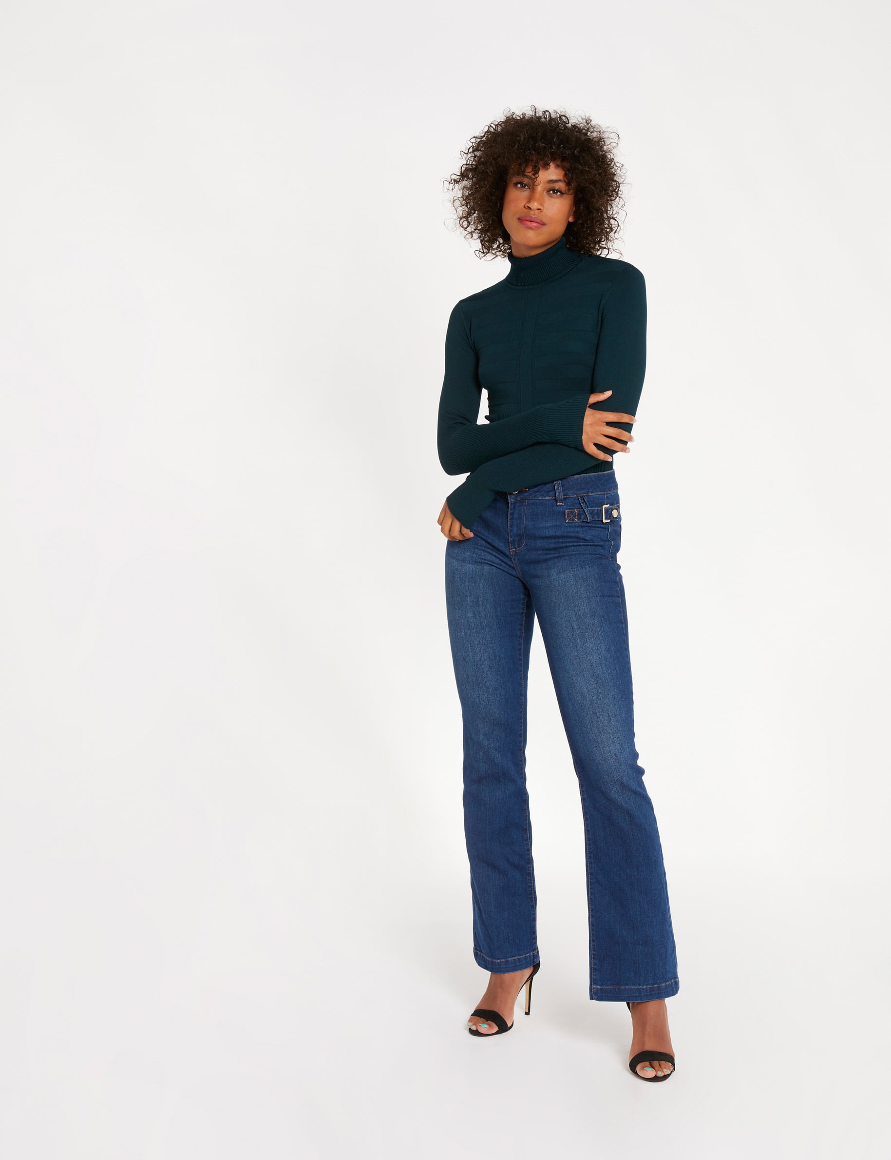 Jersey de cuello alto ajustado verde mujer