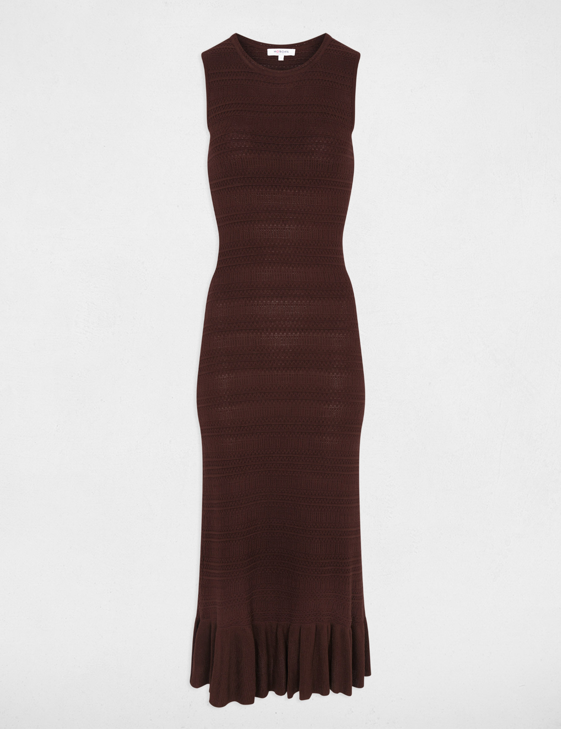 Vestido largo de punto sin mangas marr&oacute;n oscuro mujer